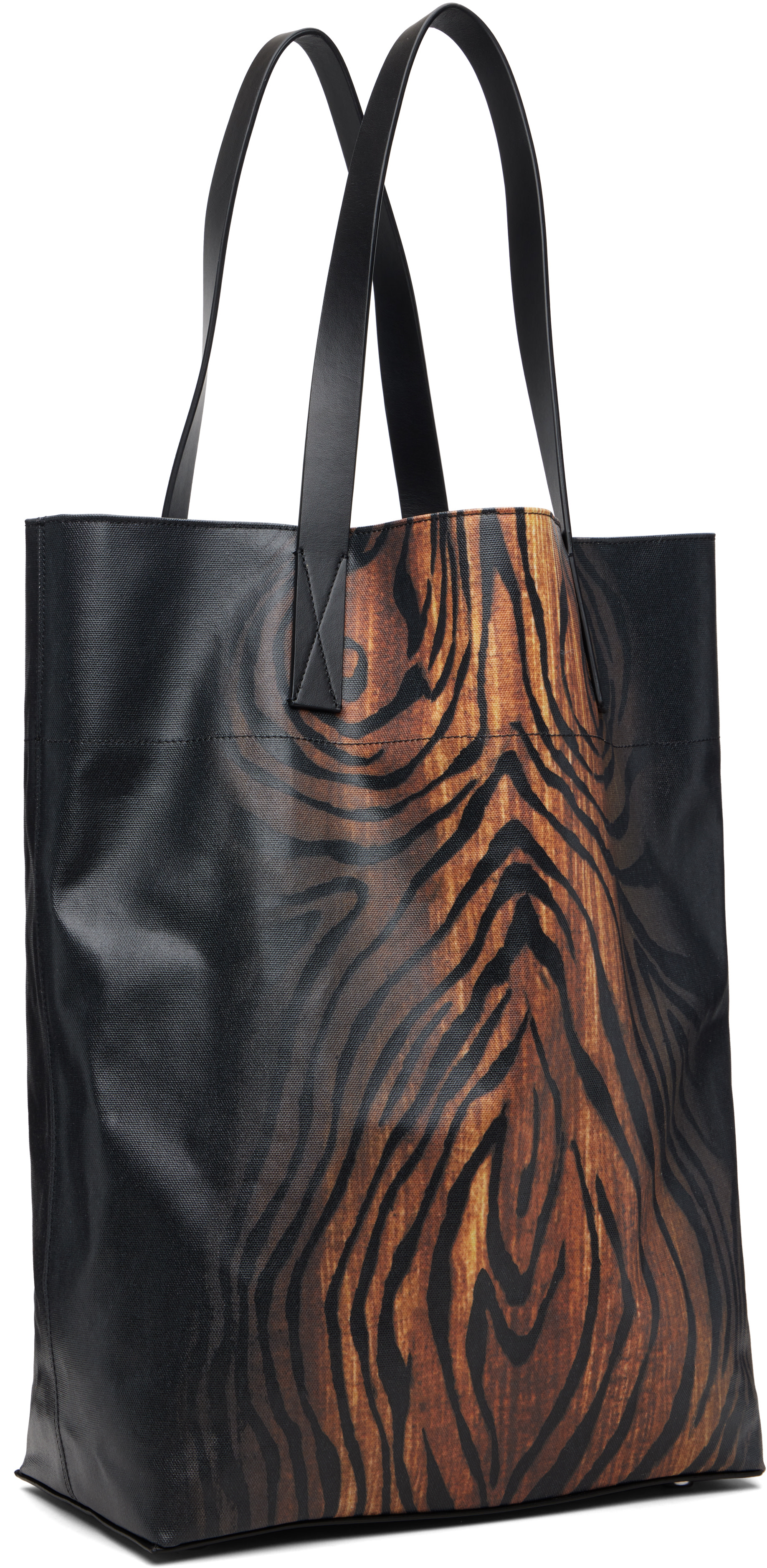 Jean Paul Gaultier: Black & Brown Coated Canvas Printed Wood Tote