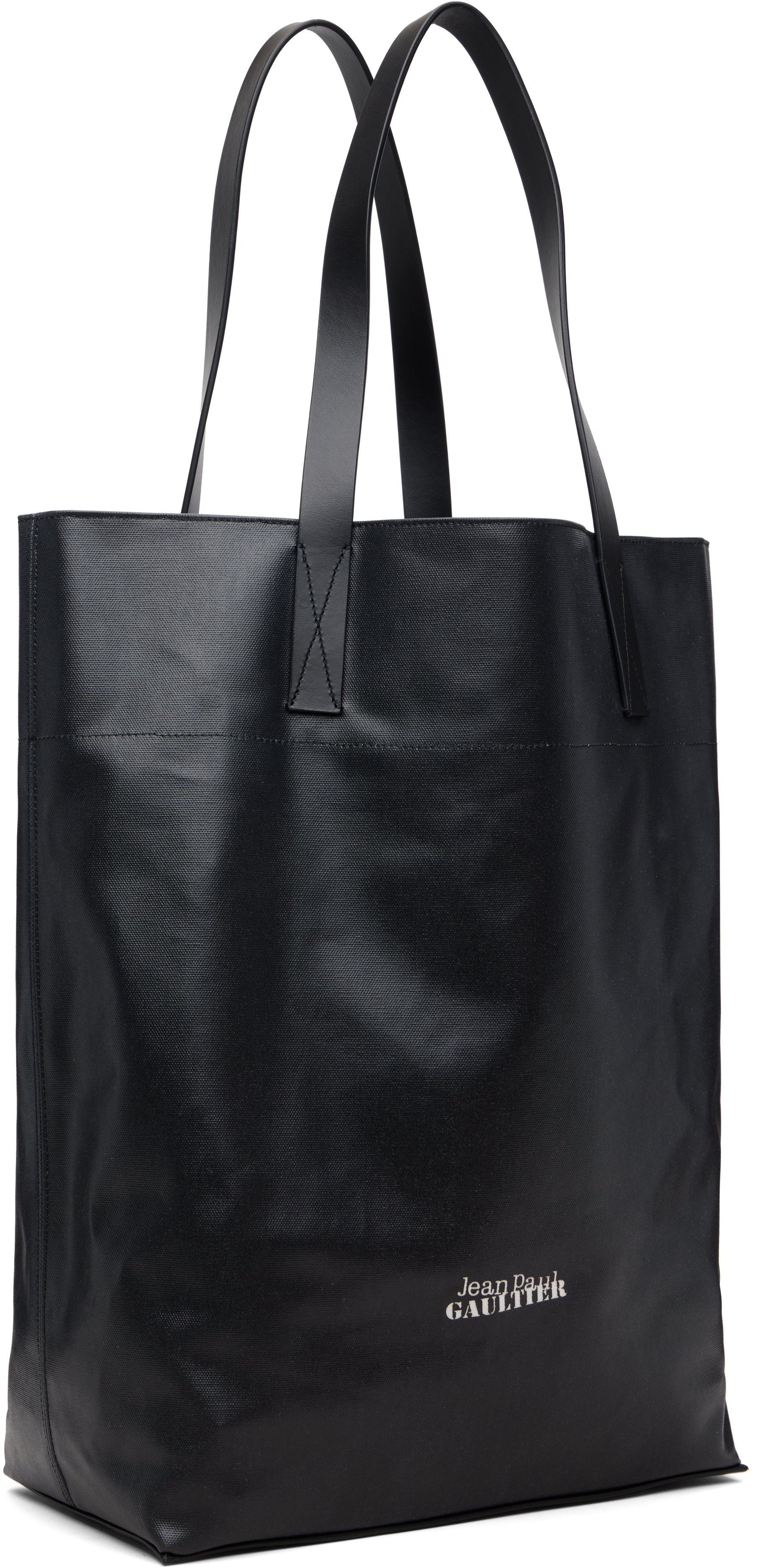 Jean Paul Gaultier: Black & Brown Coated Canvas Printed Wood Tote
