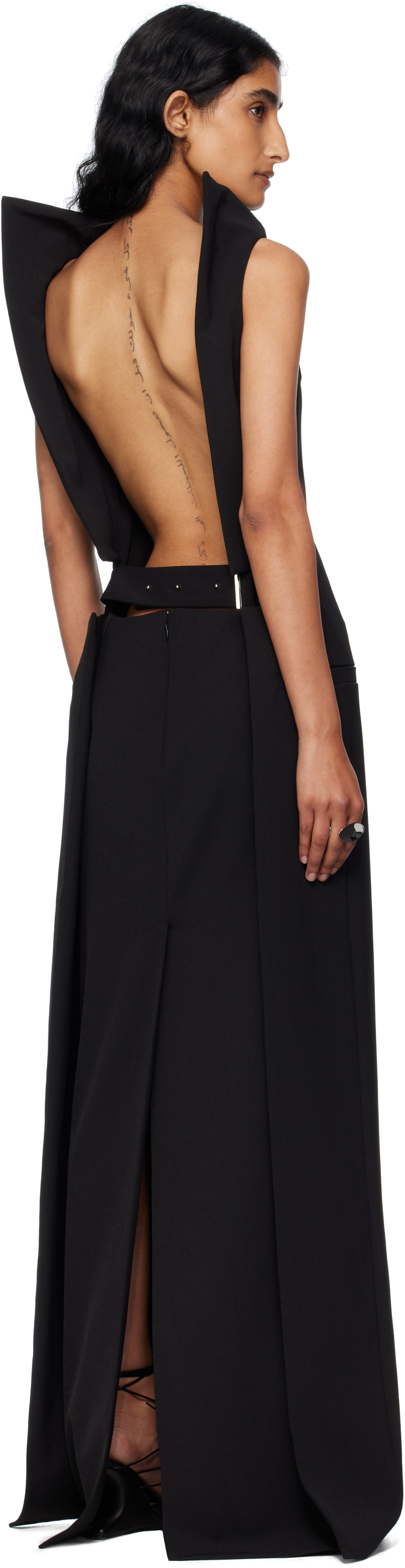 jean paul gaultier backless dress Gaultier: Black Belt Maxi 90'S DRESS BLACK color:prints Size:US 11 | EU 45