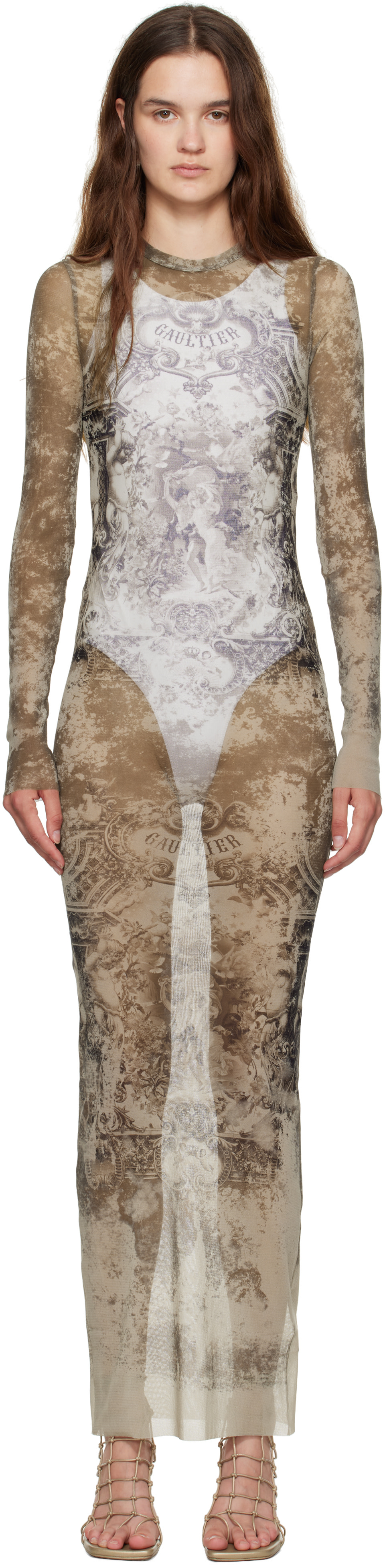 Beige 'The Long Mdaillon' Maxi Dress