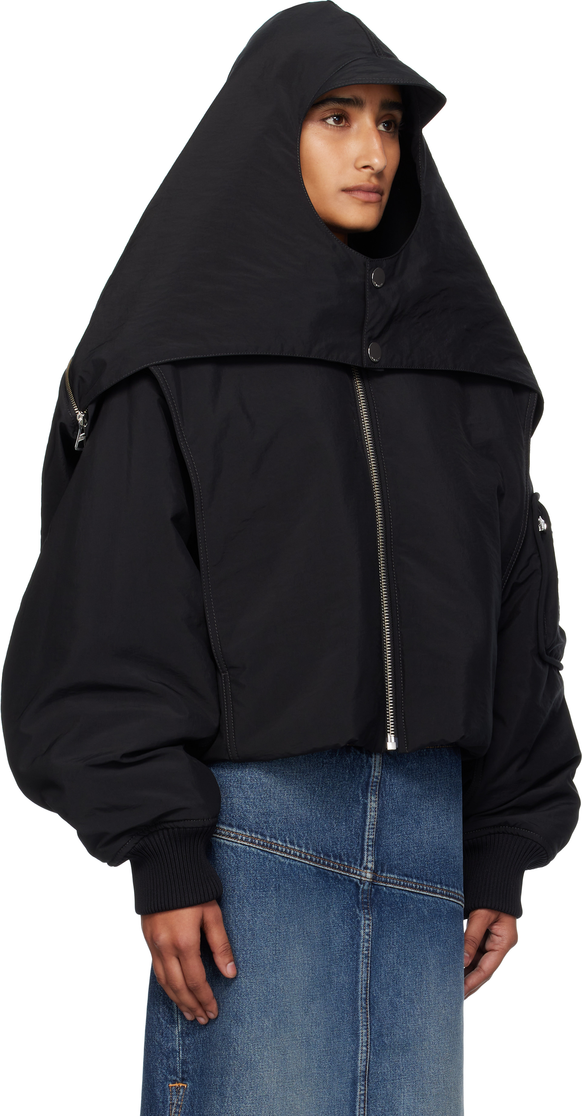 Jean Paul Gaultier: Black 'The Hooded' Bomber Jacket | SSENSE
