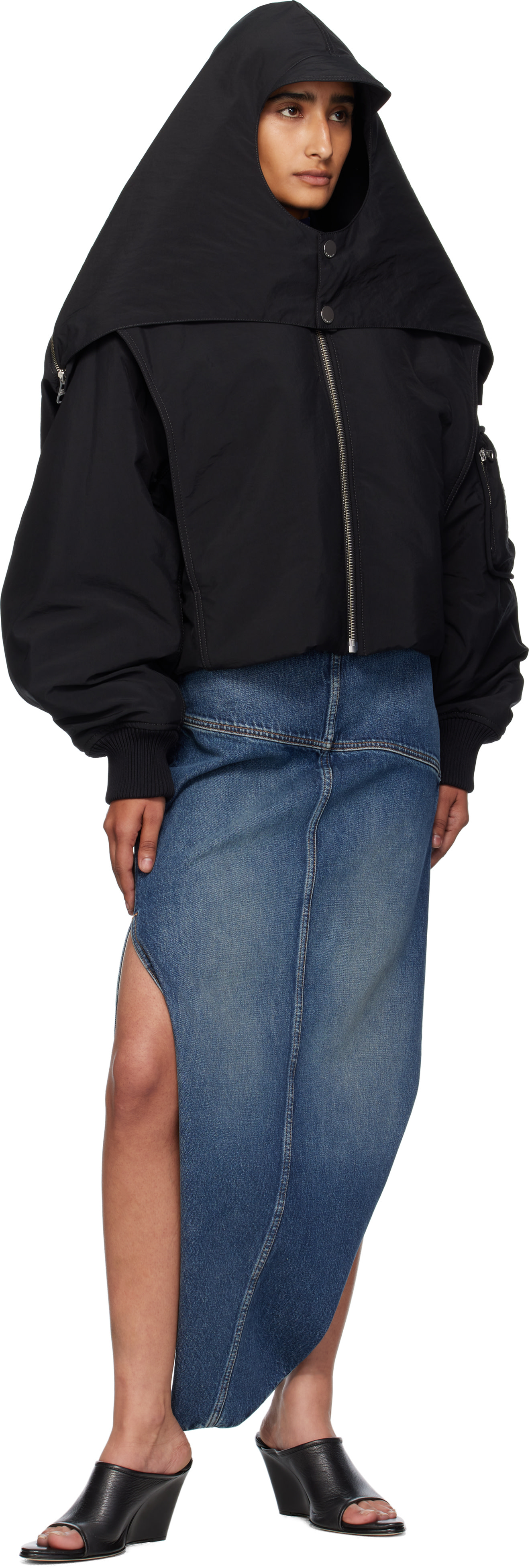Jean Paul GAULTIER objet スウェード ワークジャケット Jean Paul Gaultier: Black 'The Hooded' Bomber Jacket | SSENSE
