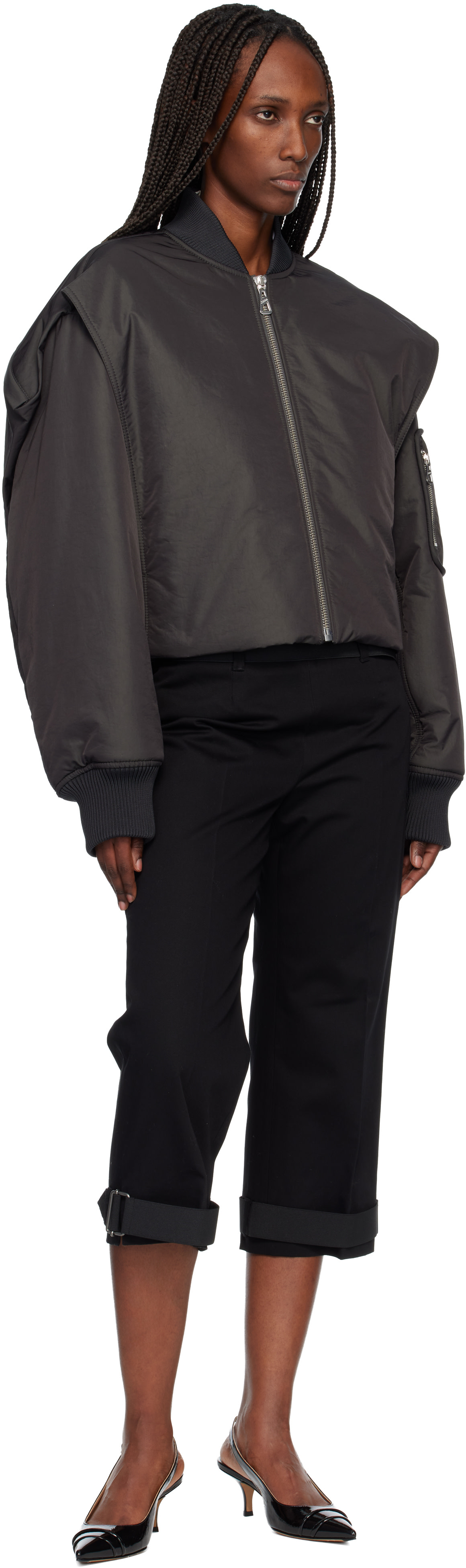 Jean Paul Gaultier: Gray Hidden Hood Detail Bomber Jacket | SSENSE