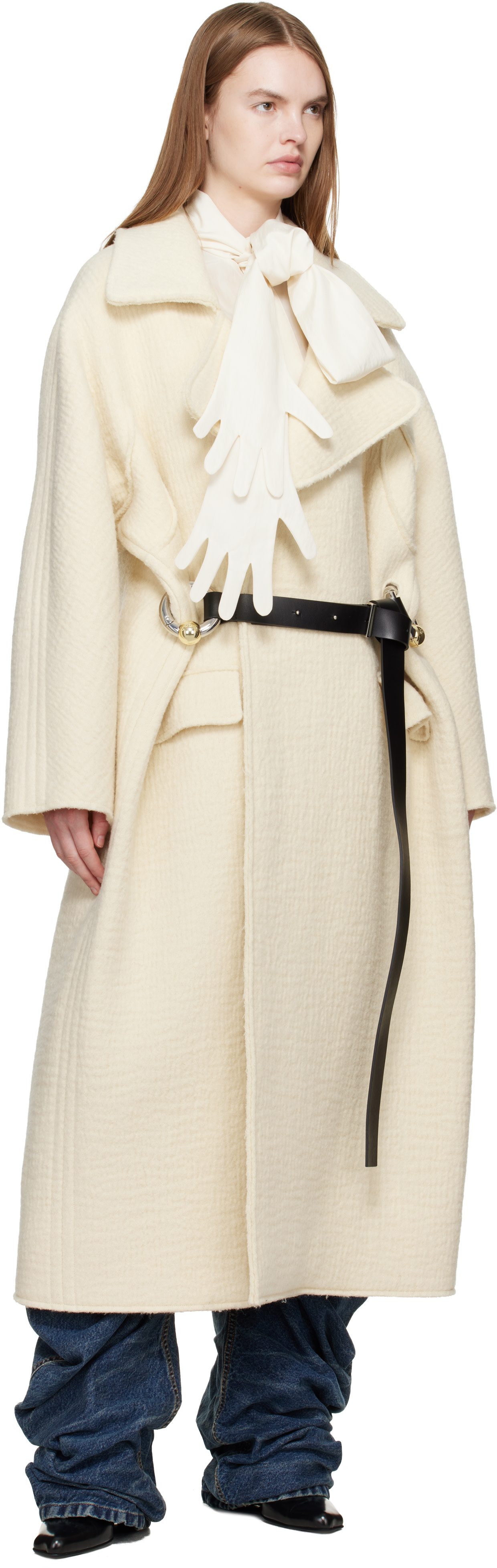 JEAN PAUL GAULTIER コート Jean Paul Gaultier: オフホワイト 'The Long Gaultier' コート