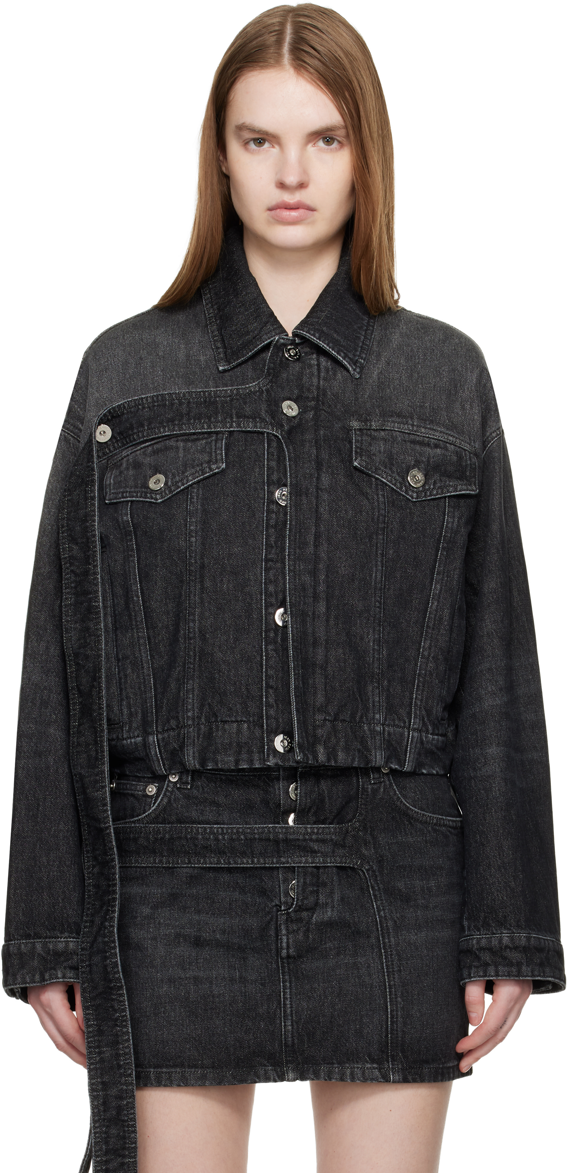 Jean Paul Gaultier: Black Oversized Strap Denim Jacket | SSENSE