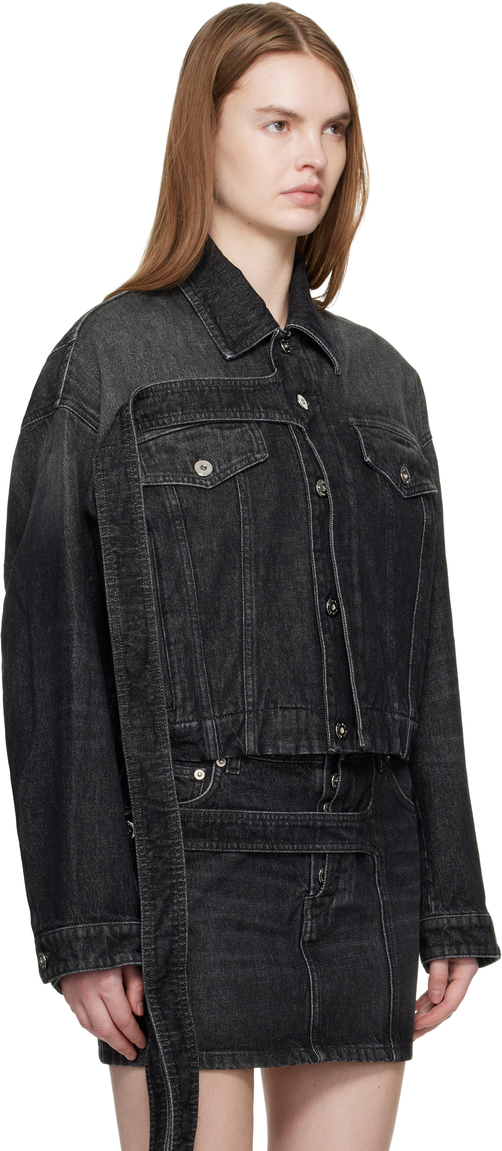 Jean Paul Gaultier: Black Oversized Strap Denim Jacket | SSENSE
