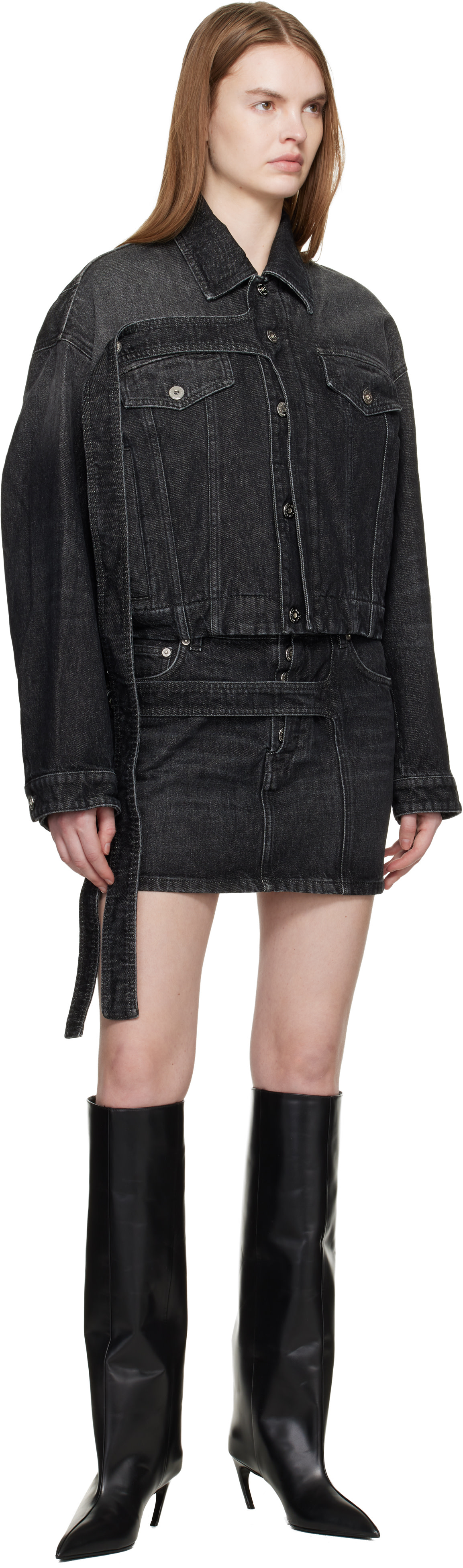 Jean Paul Gaultier: Black Oversized Strap Denim Jacket | SSENSE