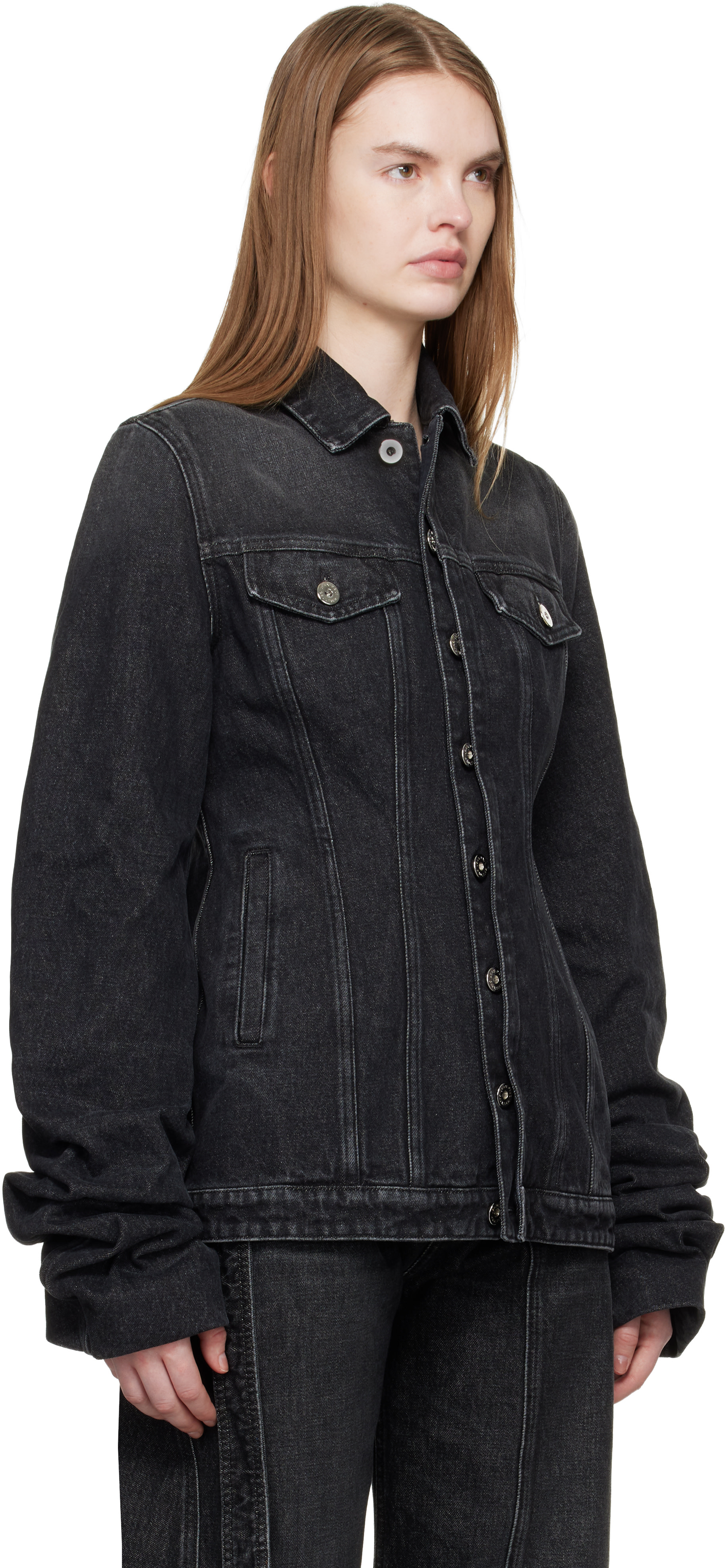 希少90sJean PaulGaultier Jeansミリタリーコートブラック Jean Paul Gaultier: Black Oversized Sleeves Denim Jacket | SSENSE