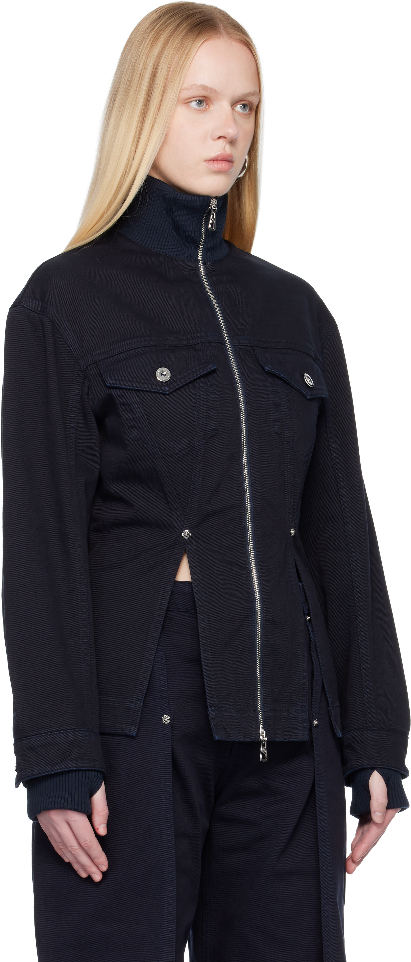 Jean Paul Gaultier: Navy 'The Slit' Denim Jacket | SSENSE
