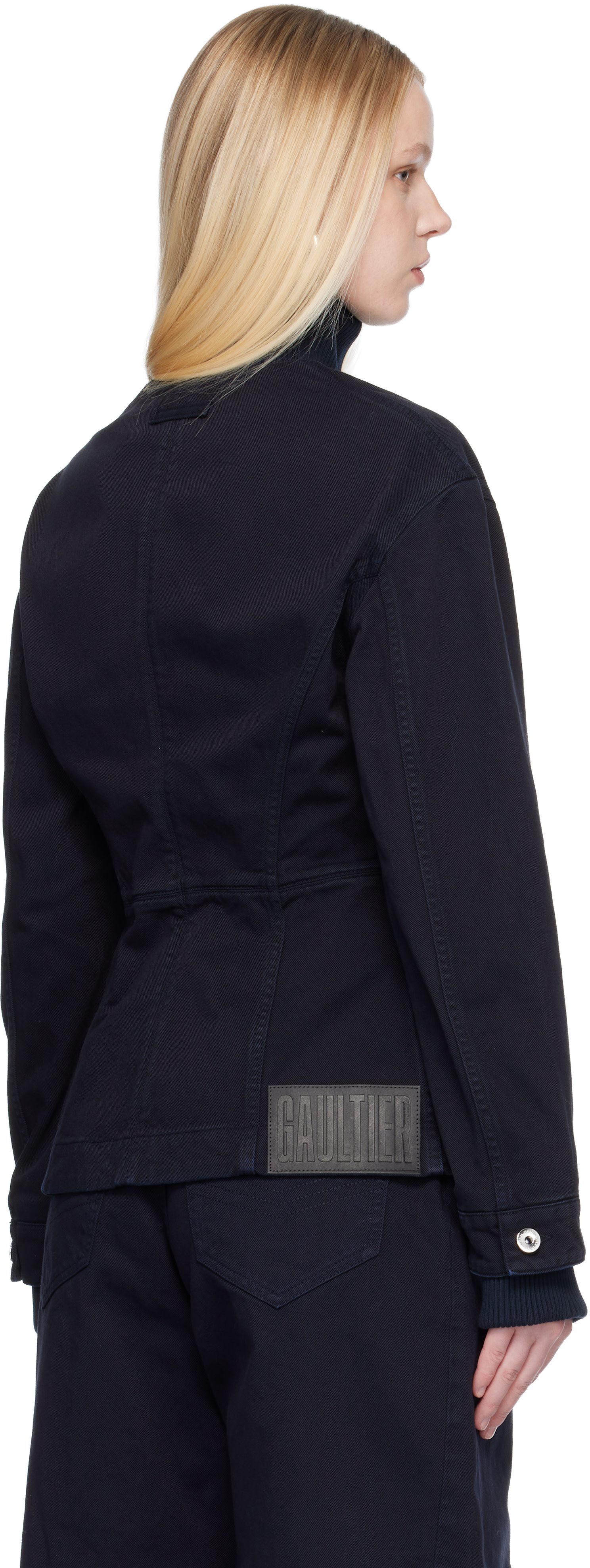 Jean Paul Gaultier: Navy 'The Slit' Denim Jacket | SSENSE