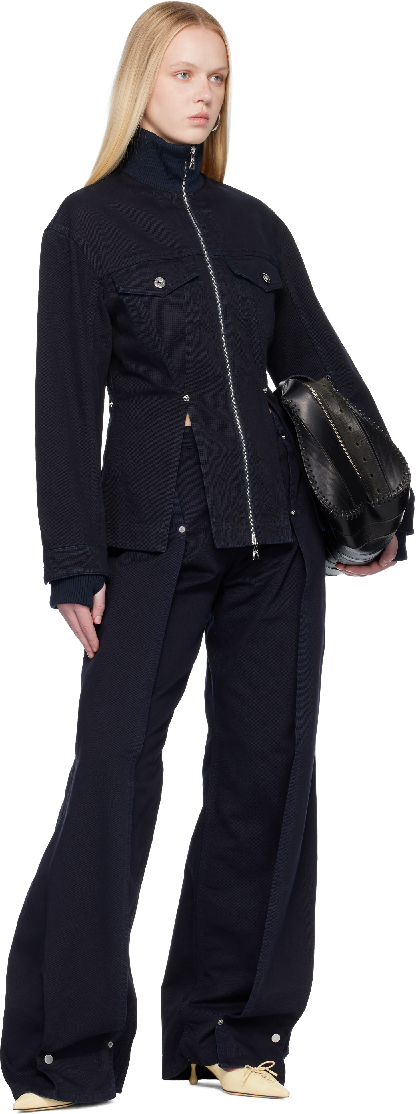 Jean Paul Gaultier: Navy 'The Slit' Denim Jacket | SSENSE