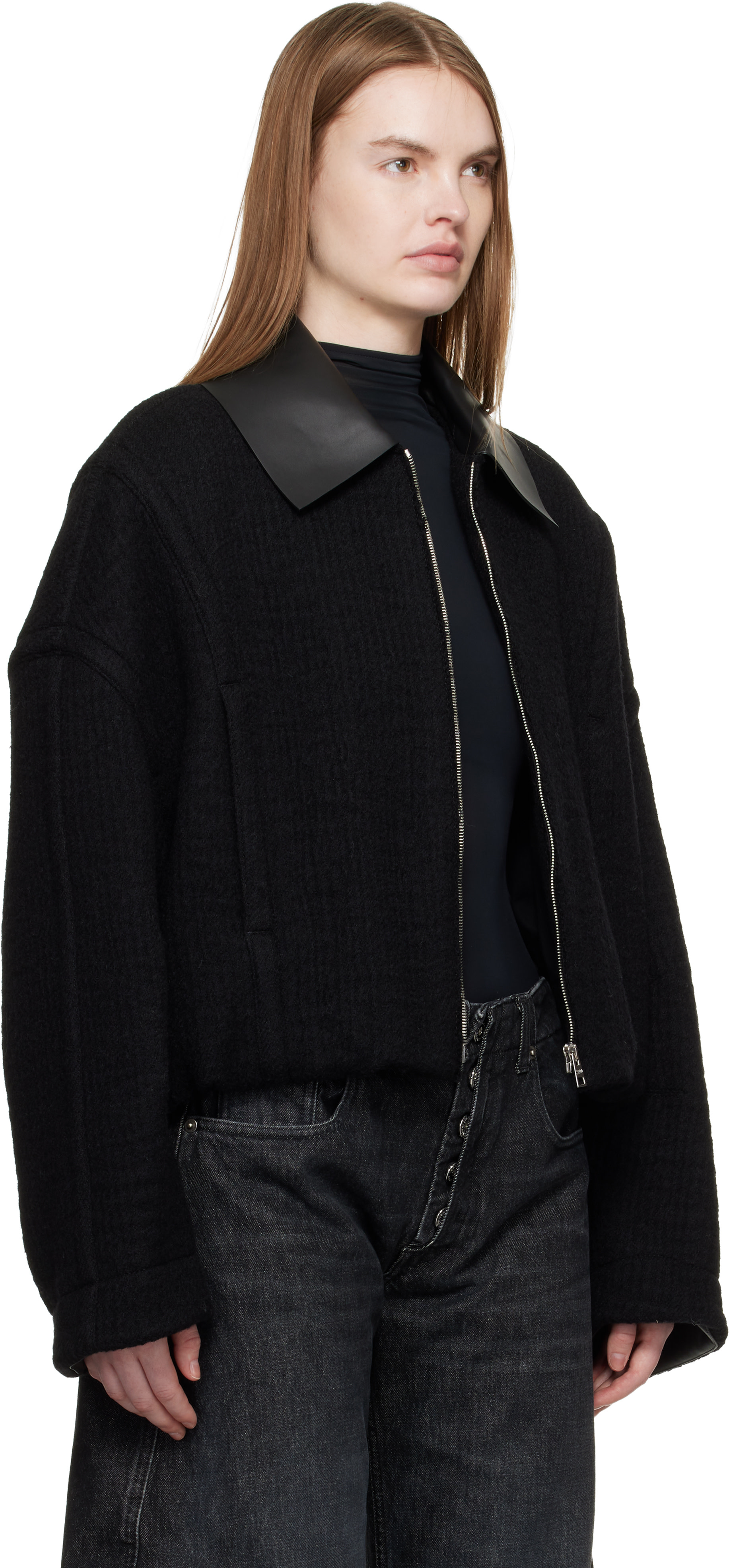 Jean Paul Gaultier: Black Heavy Wool Bomber Jacket | SSENSE