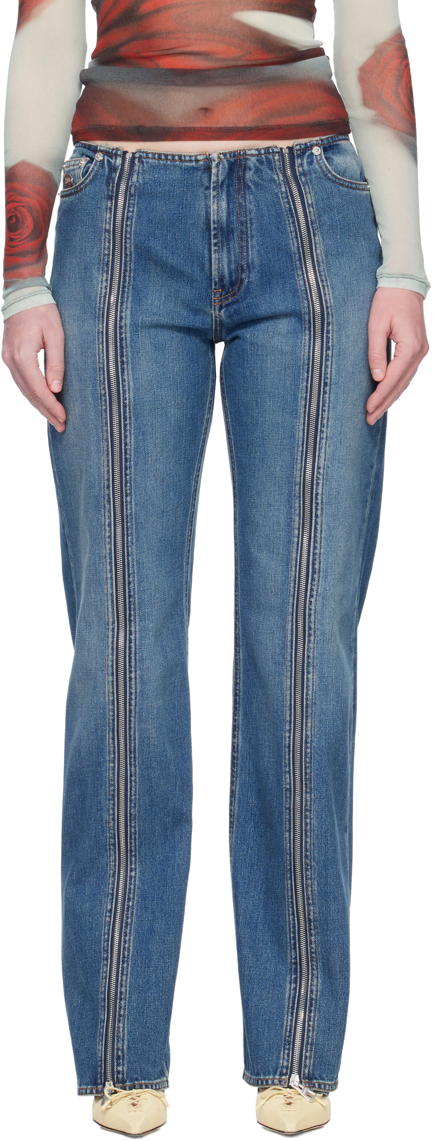 Jean Paul Gaultier: Blue 'The Zipped' Jeans | SSENSE
