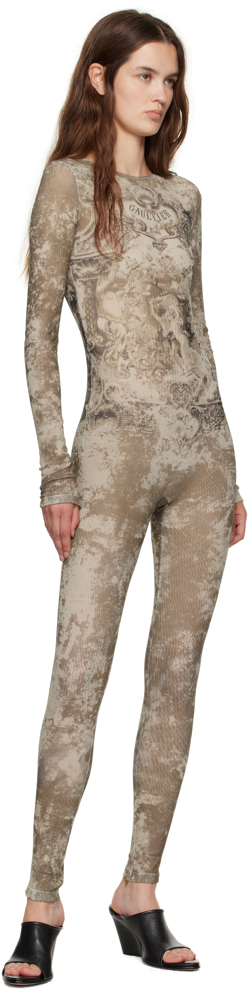 Jean Paul Gaultier: Beige 'The Médaillon' Jumpsuit | SSENSE Jean Paul Gaultier: Beige 'The Médaillon' Jumpsuit | SSENSE