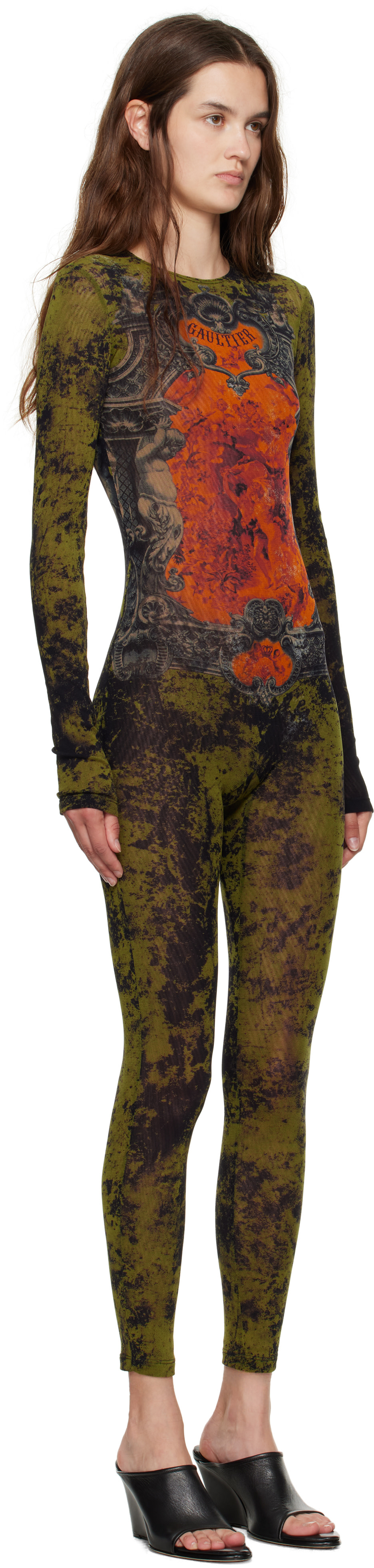 Jean Paul Gaultier: Khaki & Orange 'The Médaillon' Jumpsuit | SSENSE
