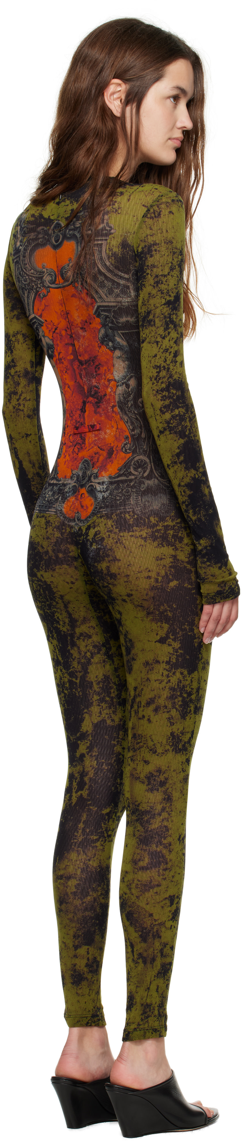 Jean Paul Gaultier: Khaki & Orange 'The Médaillon' Jumpsuit | SSENSE