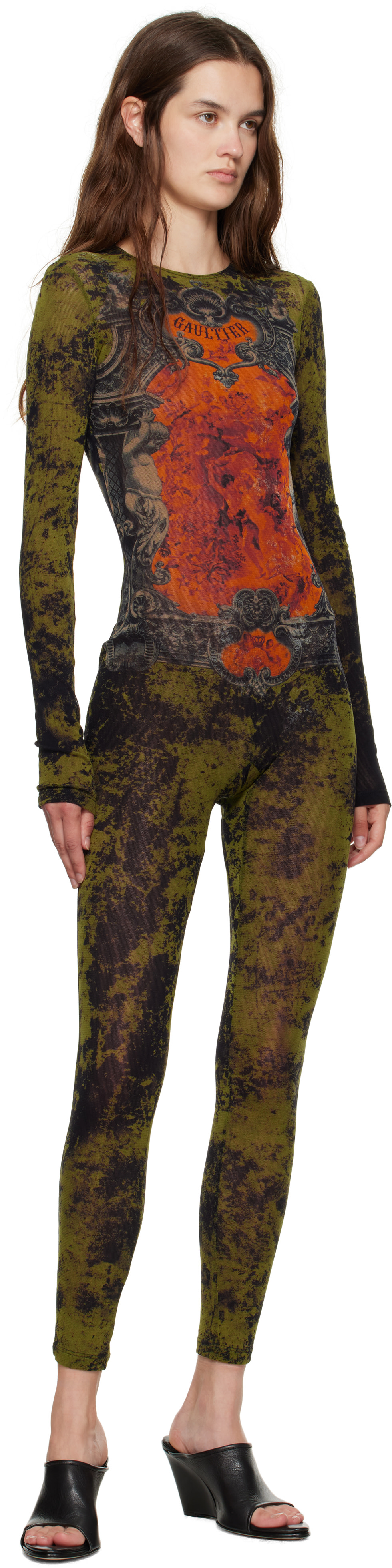 Jean Paul Gaultier: Khaki & Orange 'The Médaillon' Jumpsuit | SSENSE
