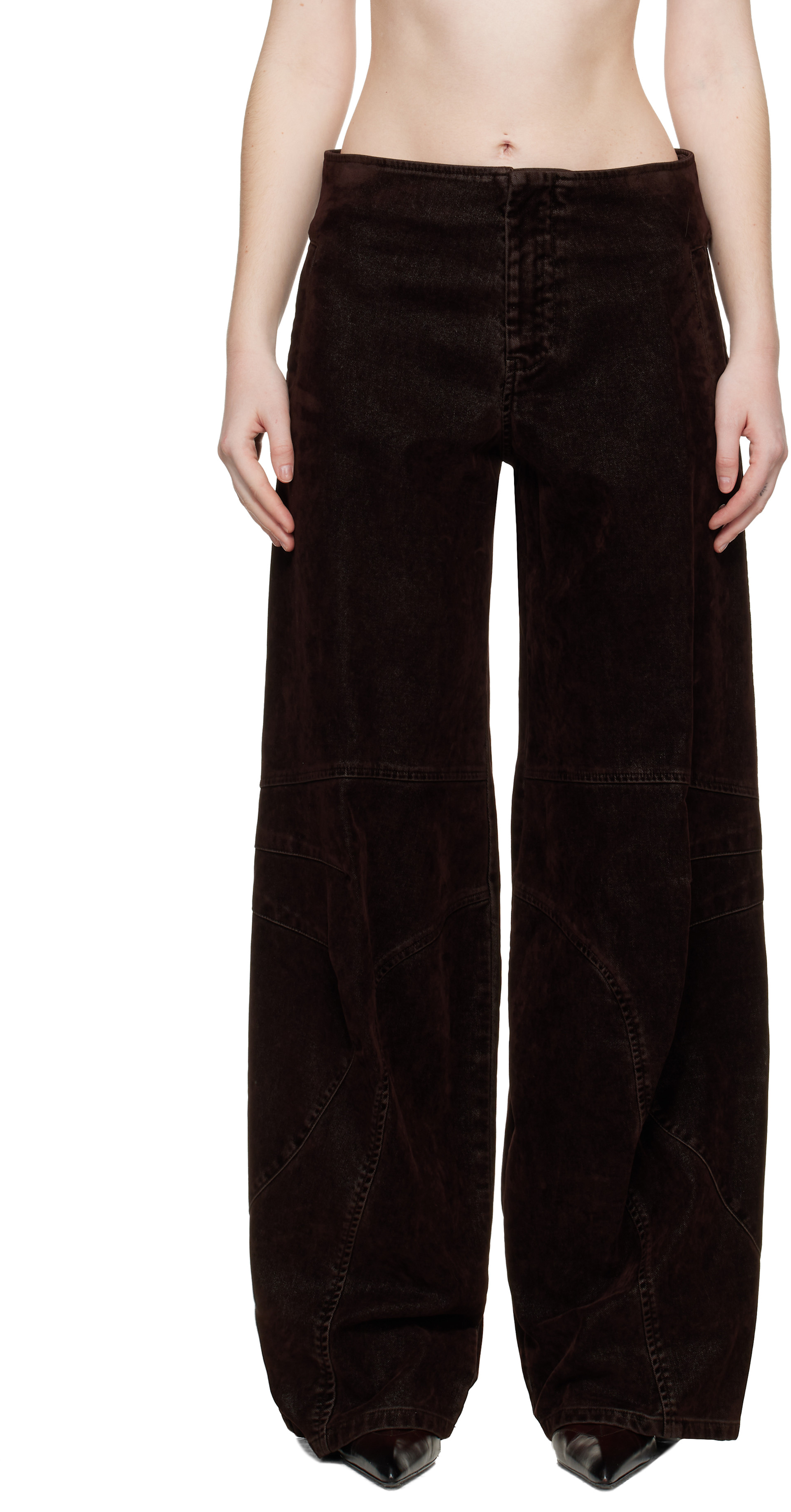 Jean Paul Gaultier: Brown Minimal Moto Trousers | SSENSE