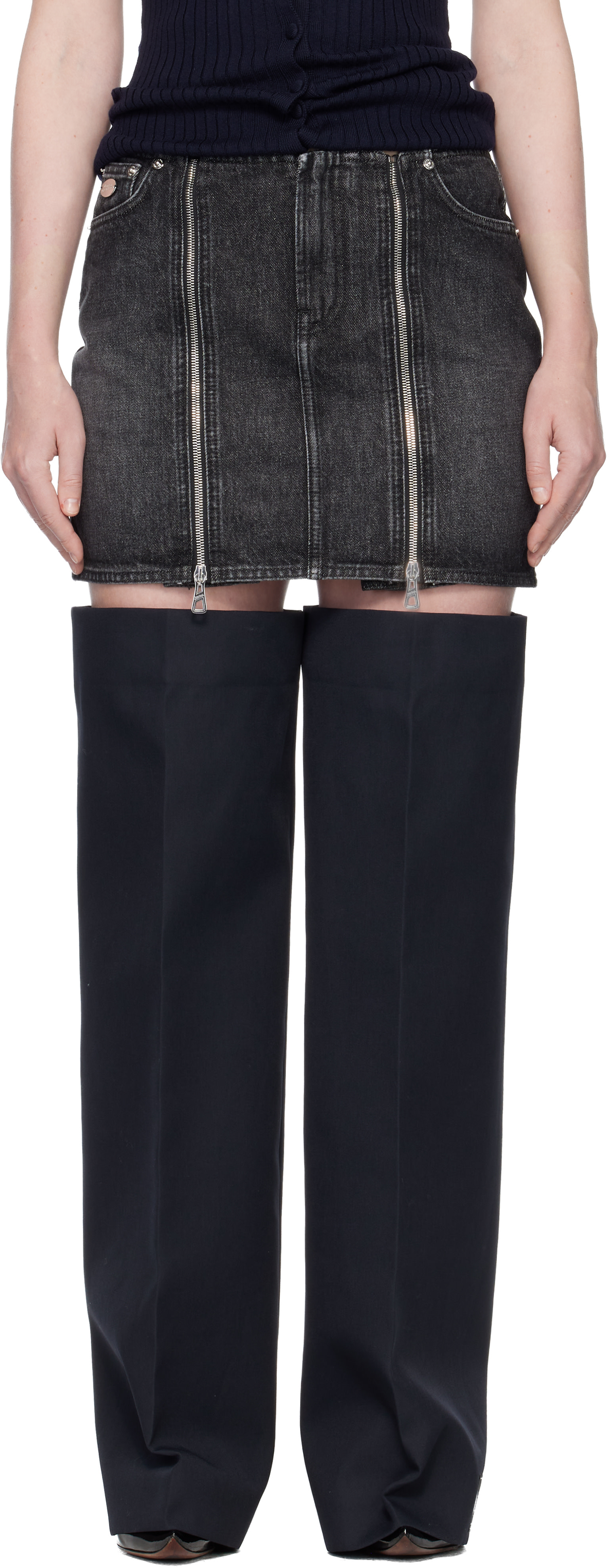 Jean Paul Gaultier: Black Front Zipped Denim Miniskirt | SSENSE