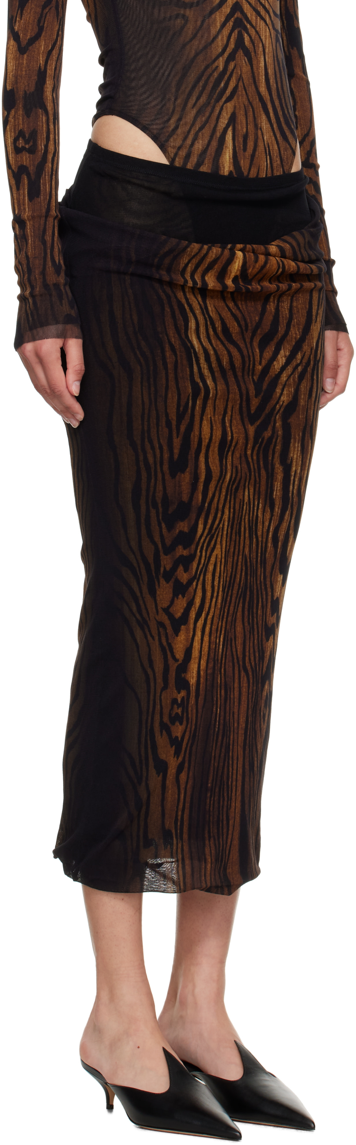 Jean Paul Gaultier: Black & Brown 'The Long Draped Wood' Midi