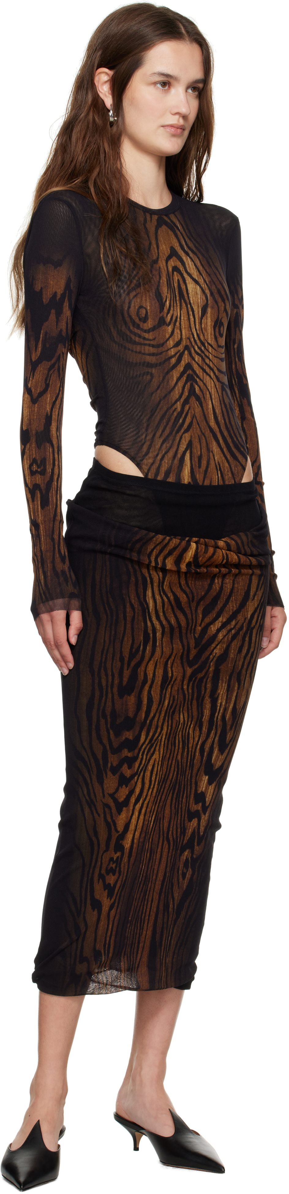 Jean Paul Gaultier: Black & Brown 'The Long Draped Wood' Midi