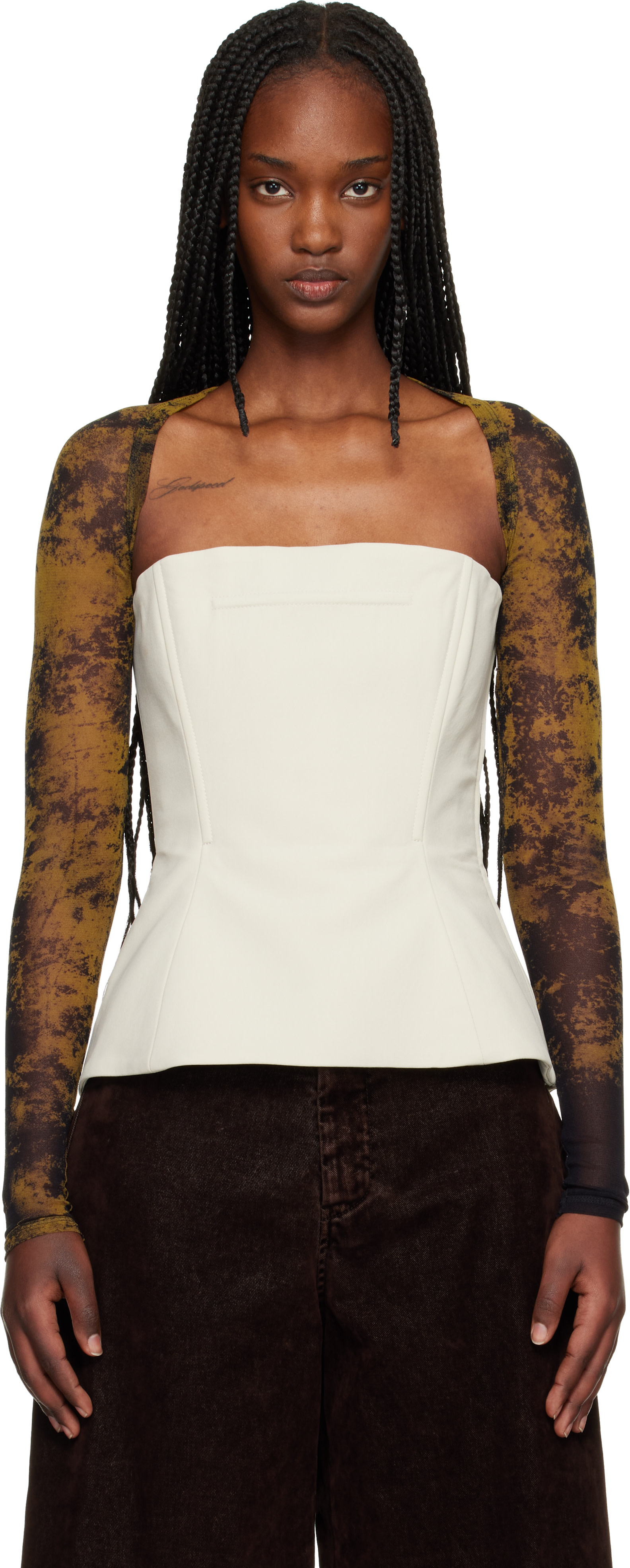 Jean Paul Gaultier: Beige 'The Médaillon' Sleeves Top | SSENSE