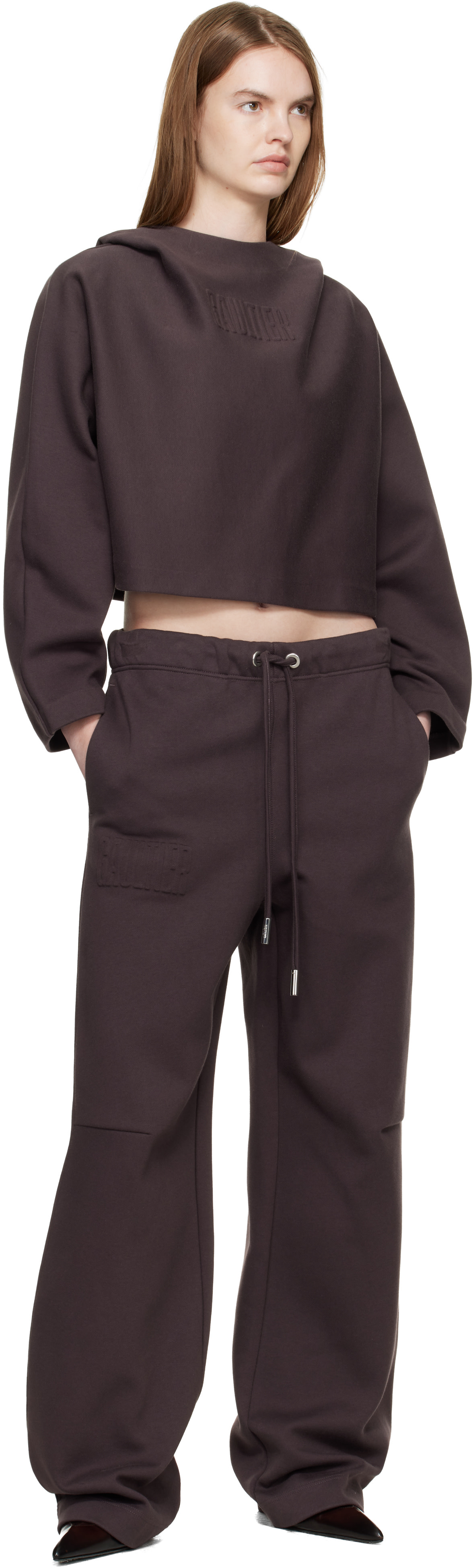 Jean Paul Gaultier - Pull à capuche brun à logo gaufré