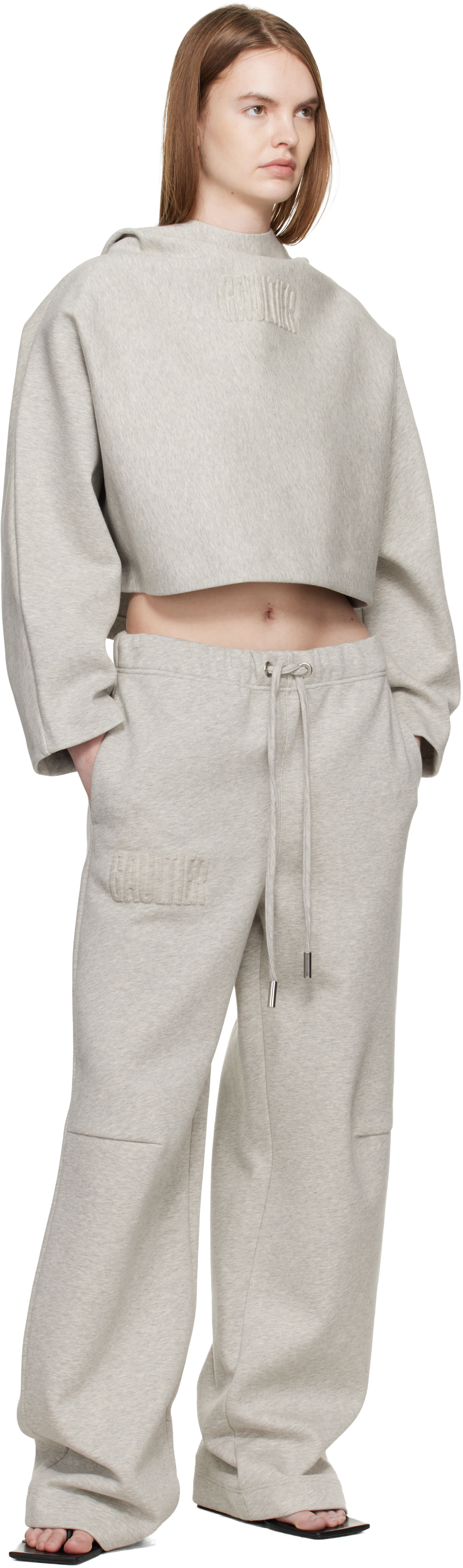 Jean Paul Gaultier - Pull à capuche gris à logo gaufré
