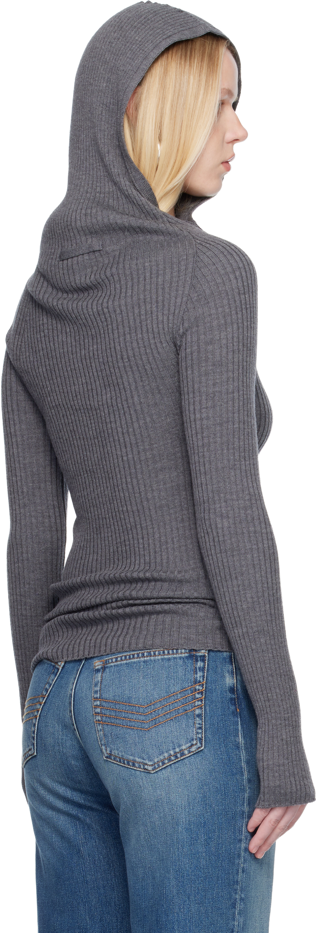 Jean Paul Gaultier - Pull à capuche asymétrique gris
