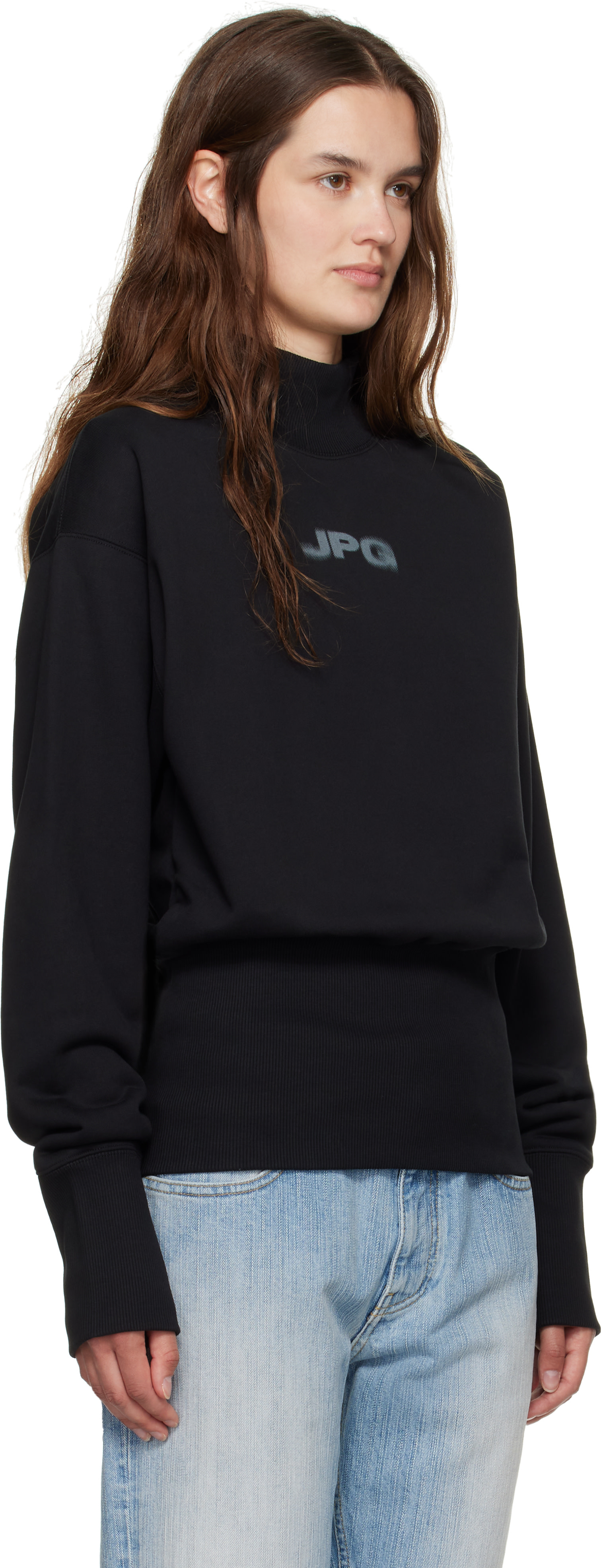 Jean Paul Gaultier: Black Cropped Crew Neck 'JPG' Sweatshirt | SSENSE