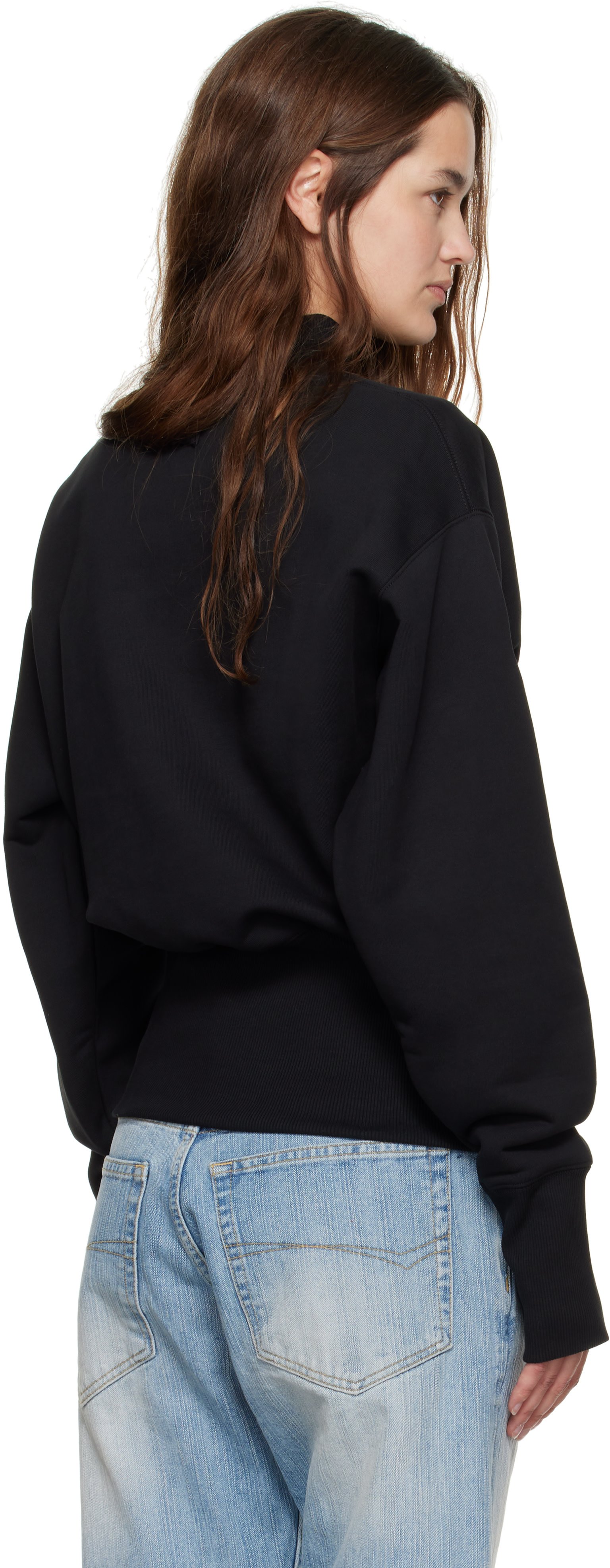 Jean Paul Gaultier: Black Cropped Crew Neck 'JPG' Sweatshirt | SSENSE