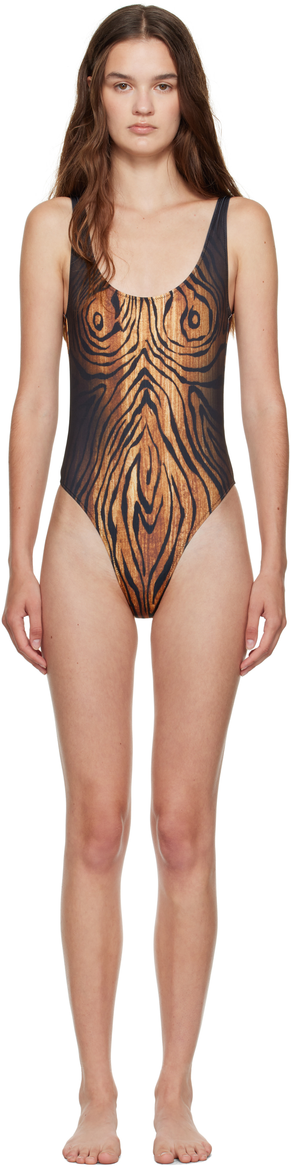 Jean Paul Gaultier: Black & Brown 'The Wood' Swimsuit | SSENSE Canada