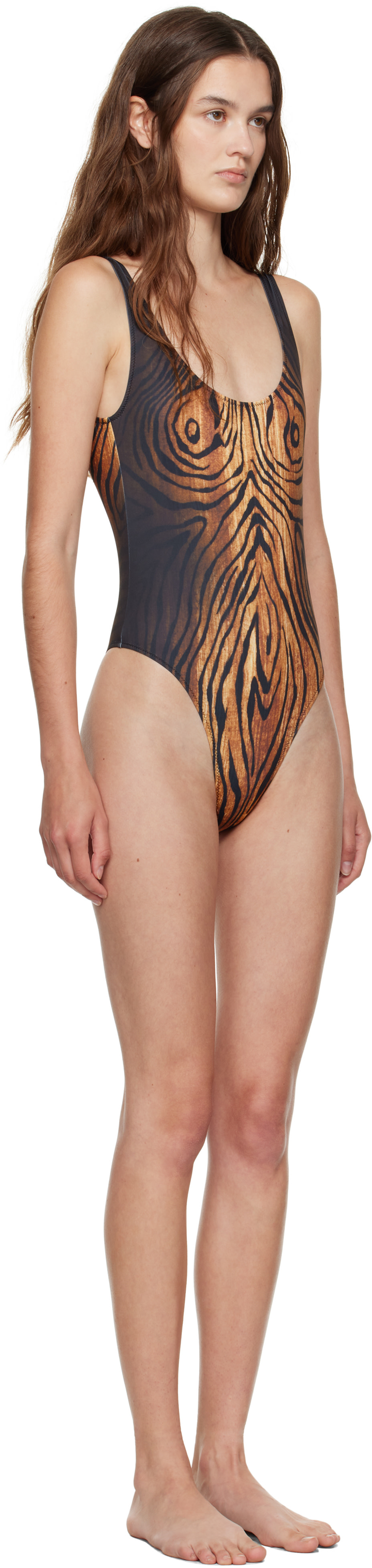 Jean Paul Gaultier: Black & Brown 'The Wood' Swimsuit | SSENSE