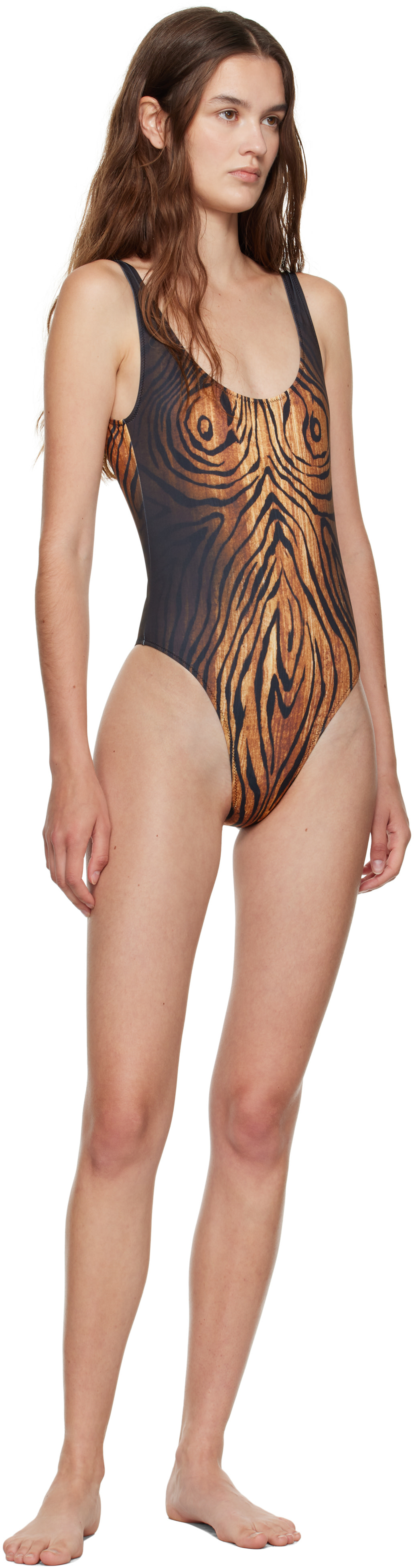 Jean Paul Gaultier: Black & Brown 'The Wood' Swimsuit | SSENSE