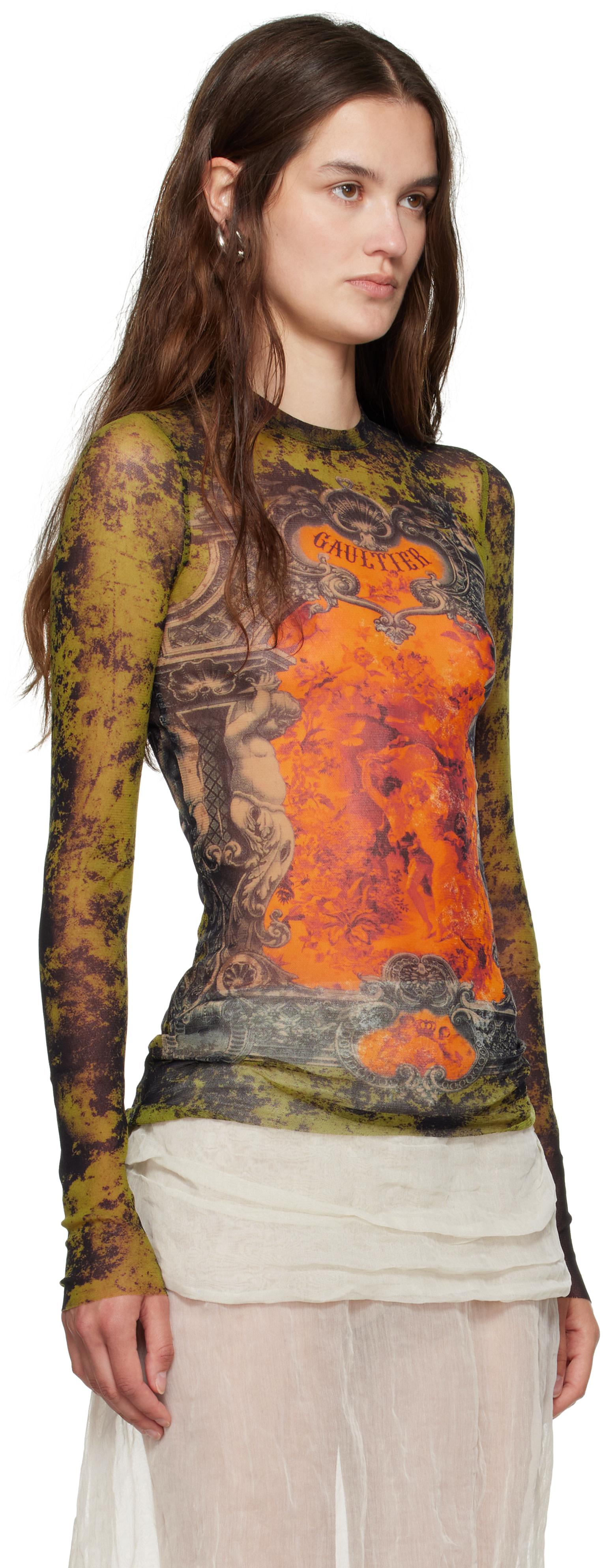 Jean Paul Gaultier: Khaki & Orange 'The Médaillon' Top | SSENSE