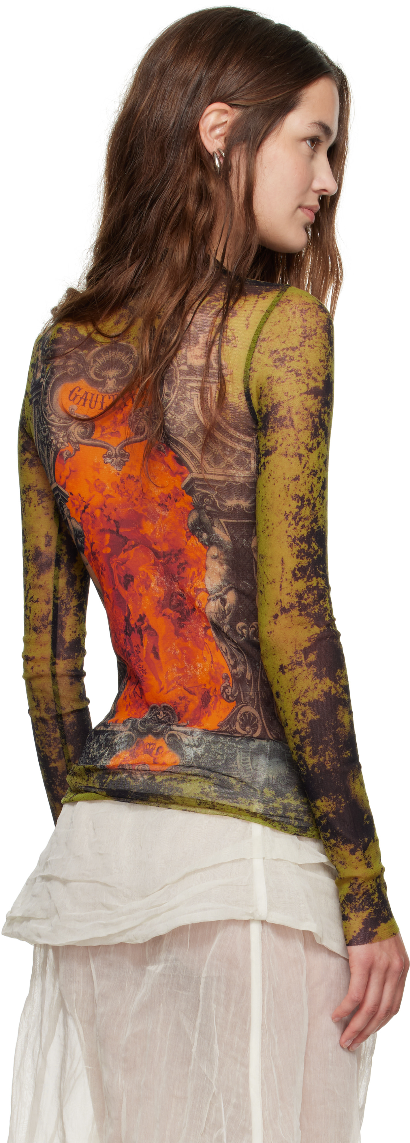 Jean Paul Gaultier: Khaki & Orange 'The Médaillon' Top | SSENSE Canada