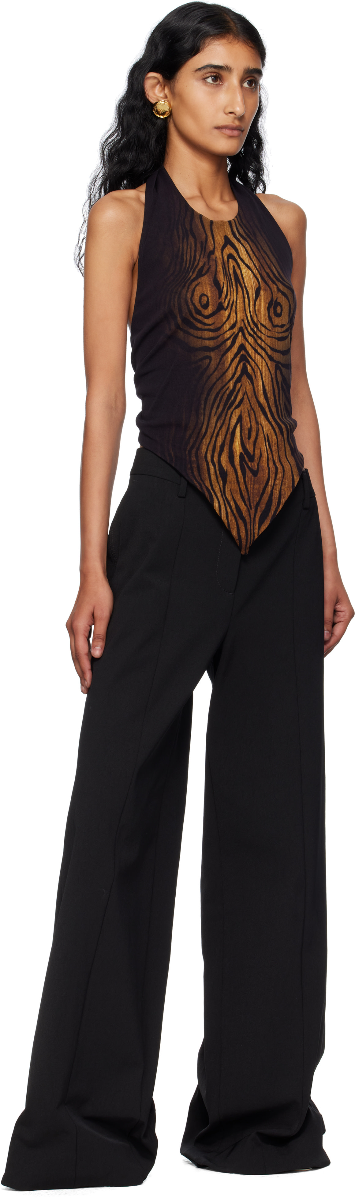 Jean Paul Gaultier: Black & Brown Scarf Printed Wood Top | SSENSE