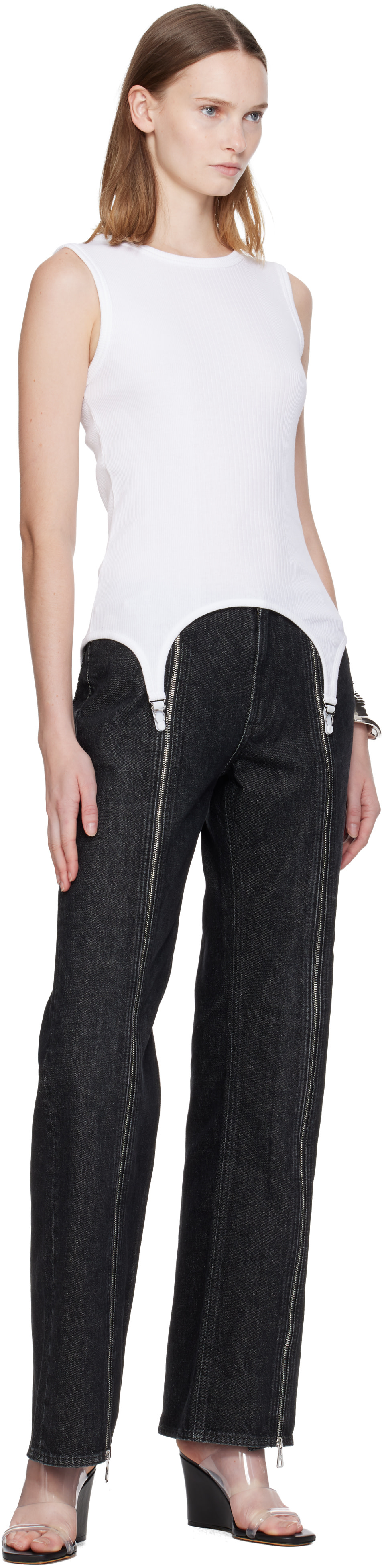 JEAN PAUL GAULTIERJEANS リブ編みタンクトップ ホワイト Jean Paul Gaultier: ホワイト 'The Garter' トップス | SSENSE 日本
