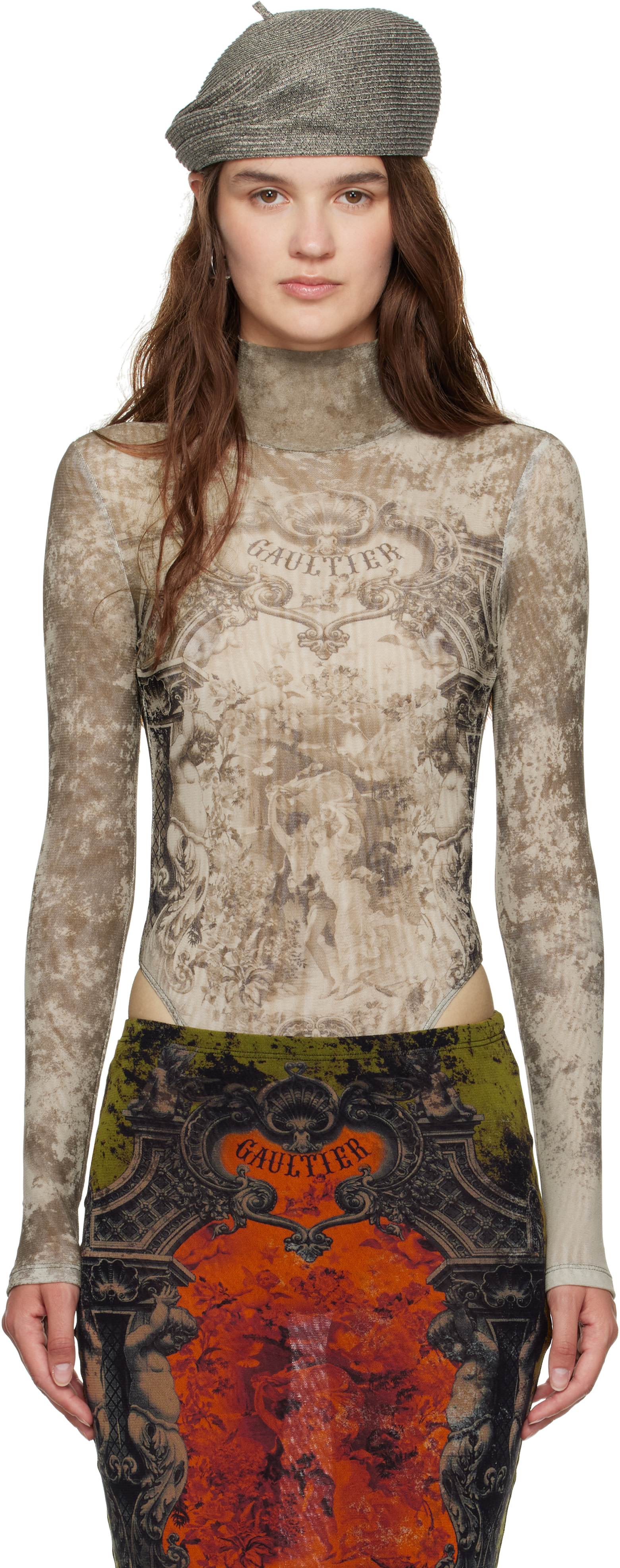 Jean Paul Gaultier: Beige 'The Médaillon' Open Back Bodysuit | SSENSE
