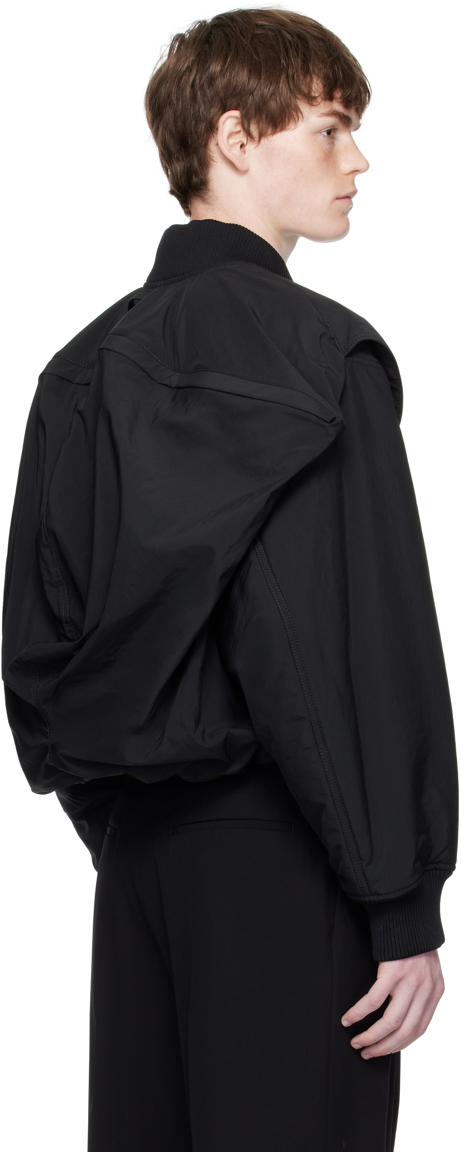 Jean Paul GAULTIER HOMMEクロップドブルゾン Jean Paul Gaultier: Black 'The Hooded' Bomber Jacket | SSENSE