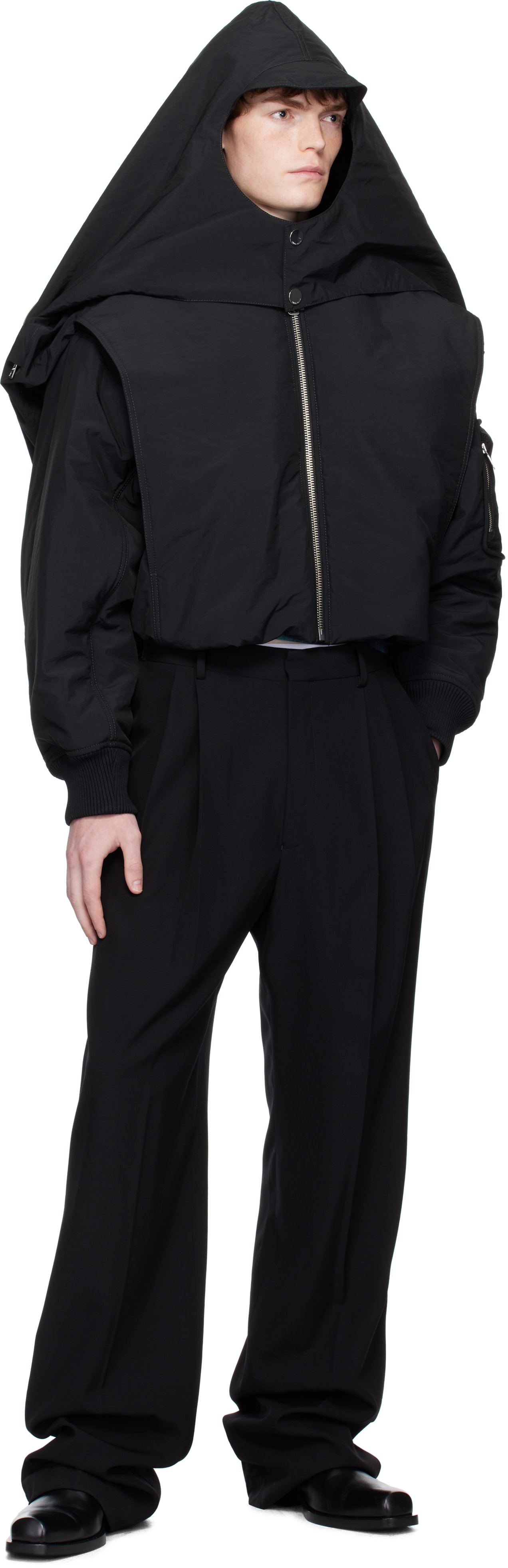 Jean Paul Gaultier: Black 'The Hooded' Bomber Jacket | SSENSE