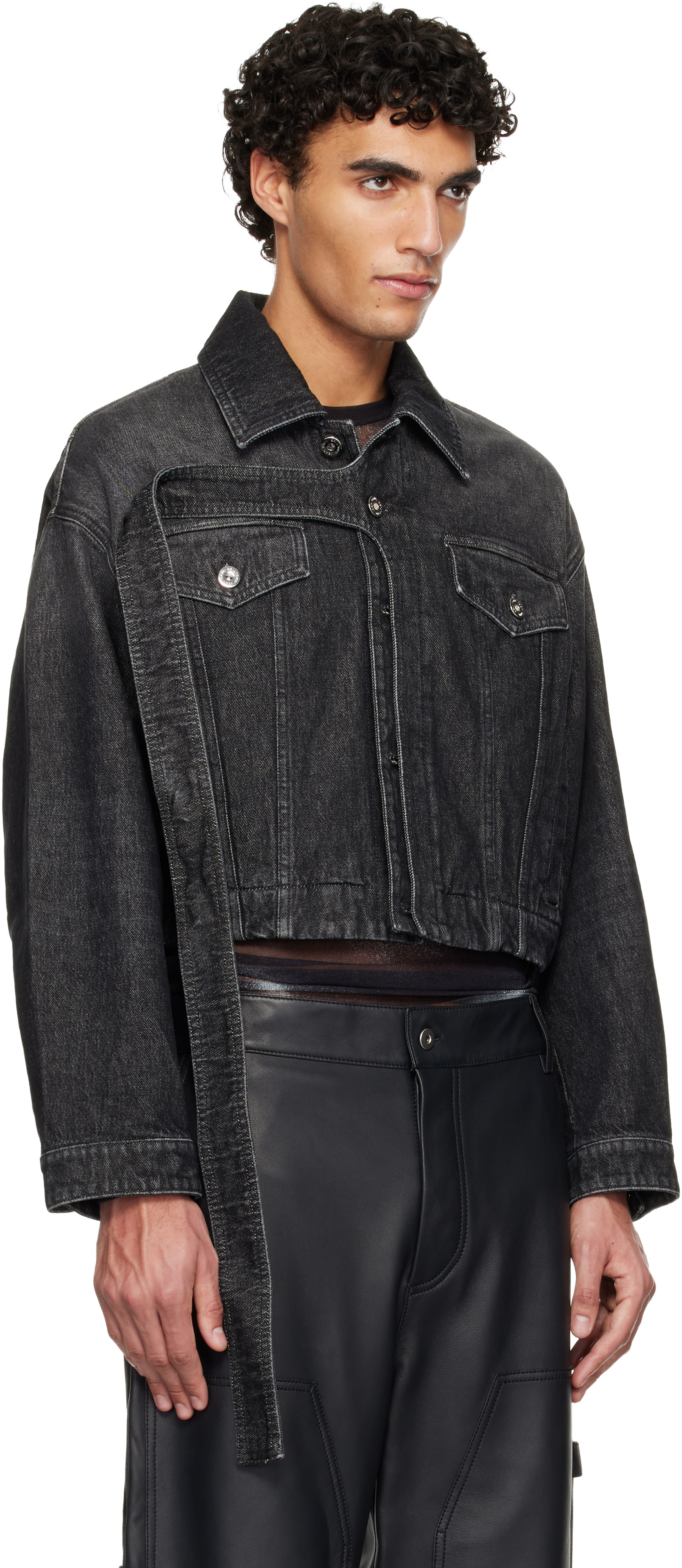 Jean Paul Gaultier ブラックデニムジャケット Jean Paul Gaultier: Black Oversized Strap Denim Jacket | SSENSE