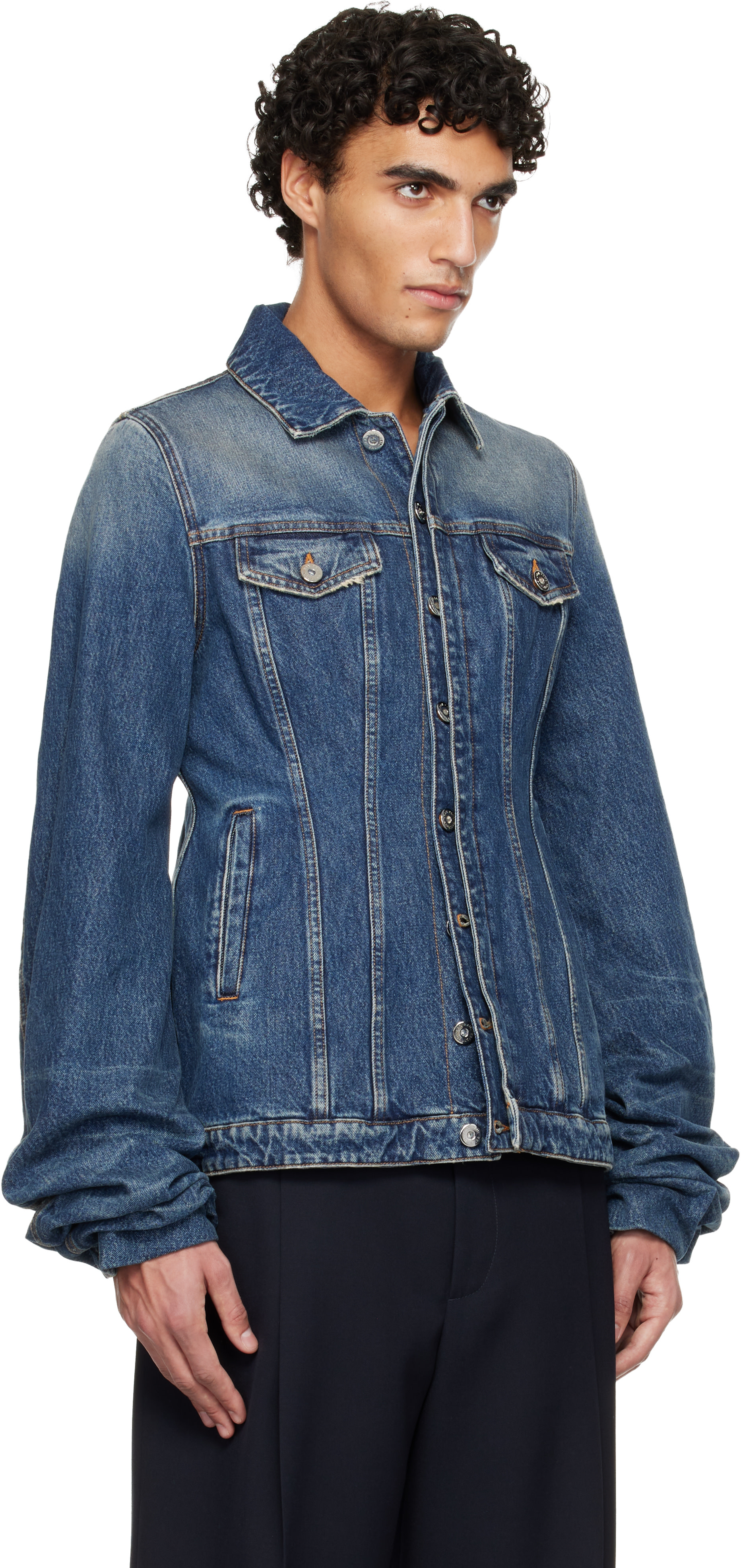 Jean Paul Gaultier: Blue Oversized Sleeves Denim Jacket | SSENSE