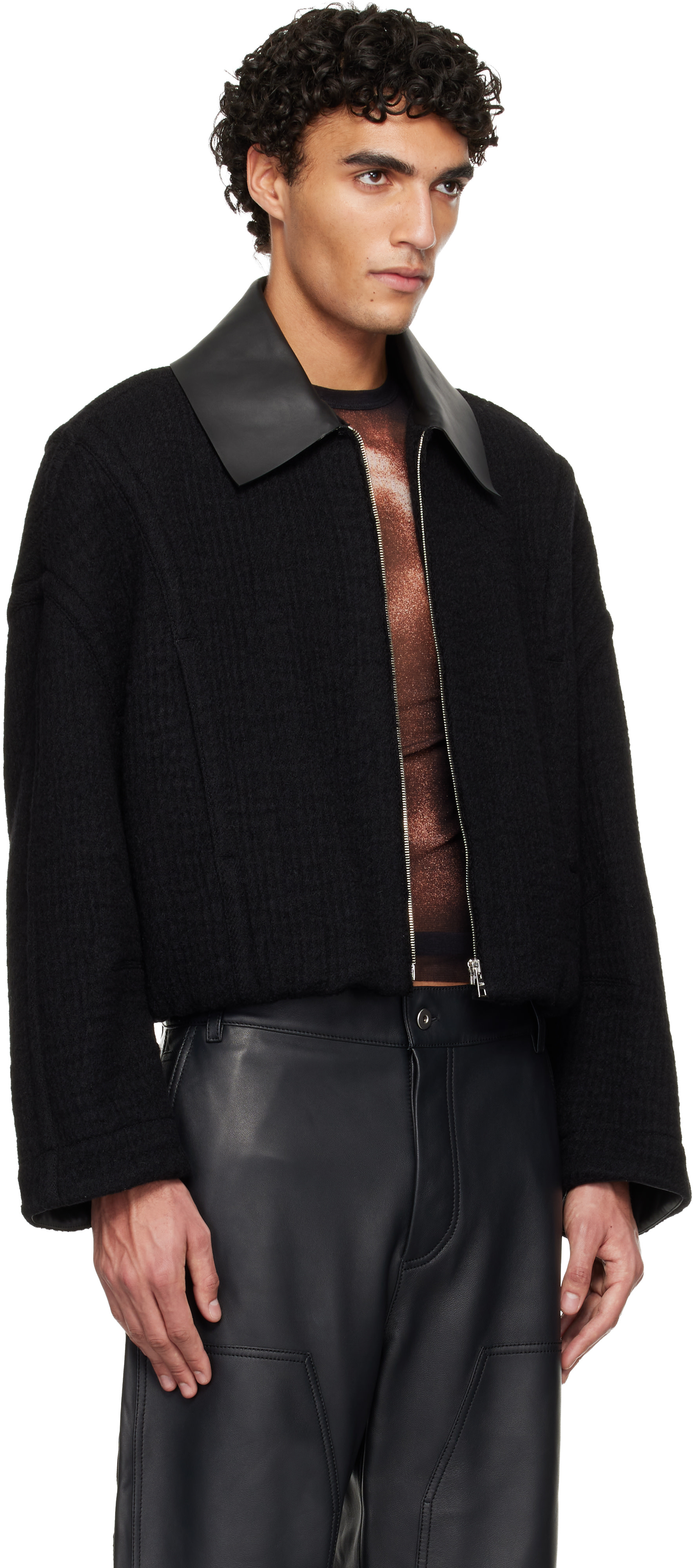 Jean Paul Gaultier: Black Heavy Wool Bomber Jacket | SSENSE