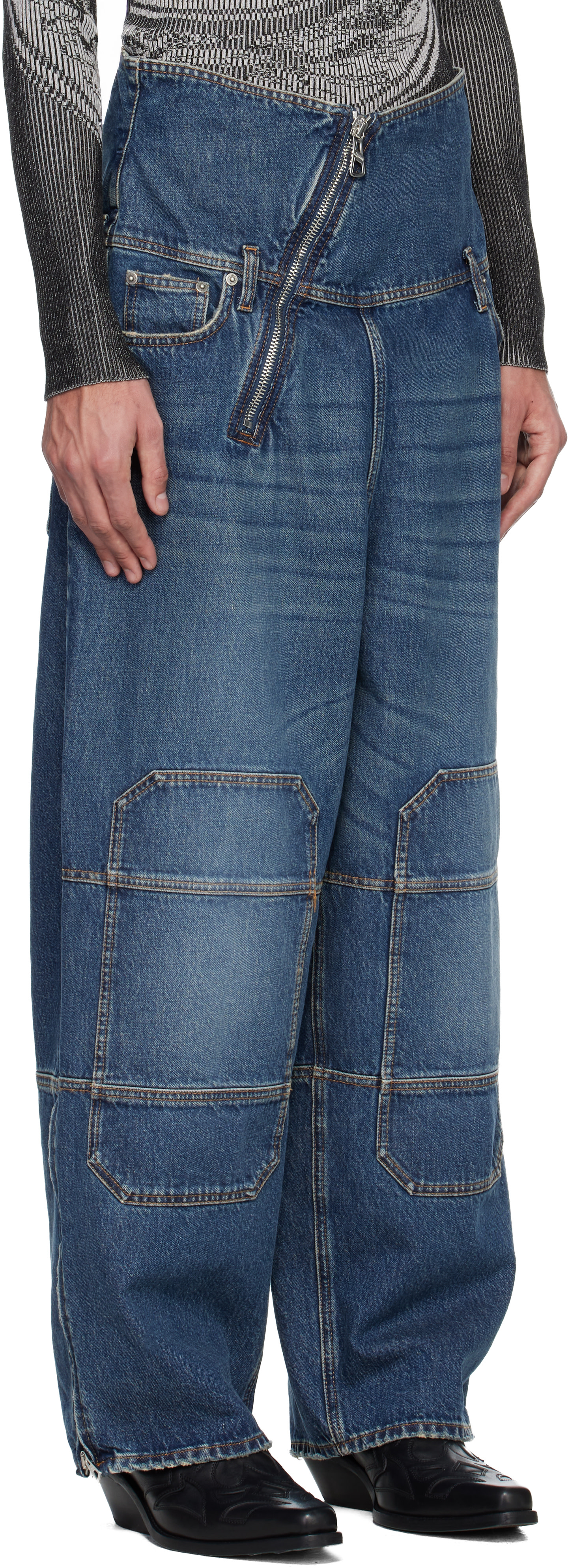Jean Paul Gaultier: Blue Zipped Patch Jeans | SSENSE