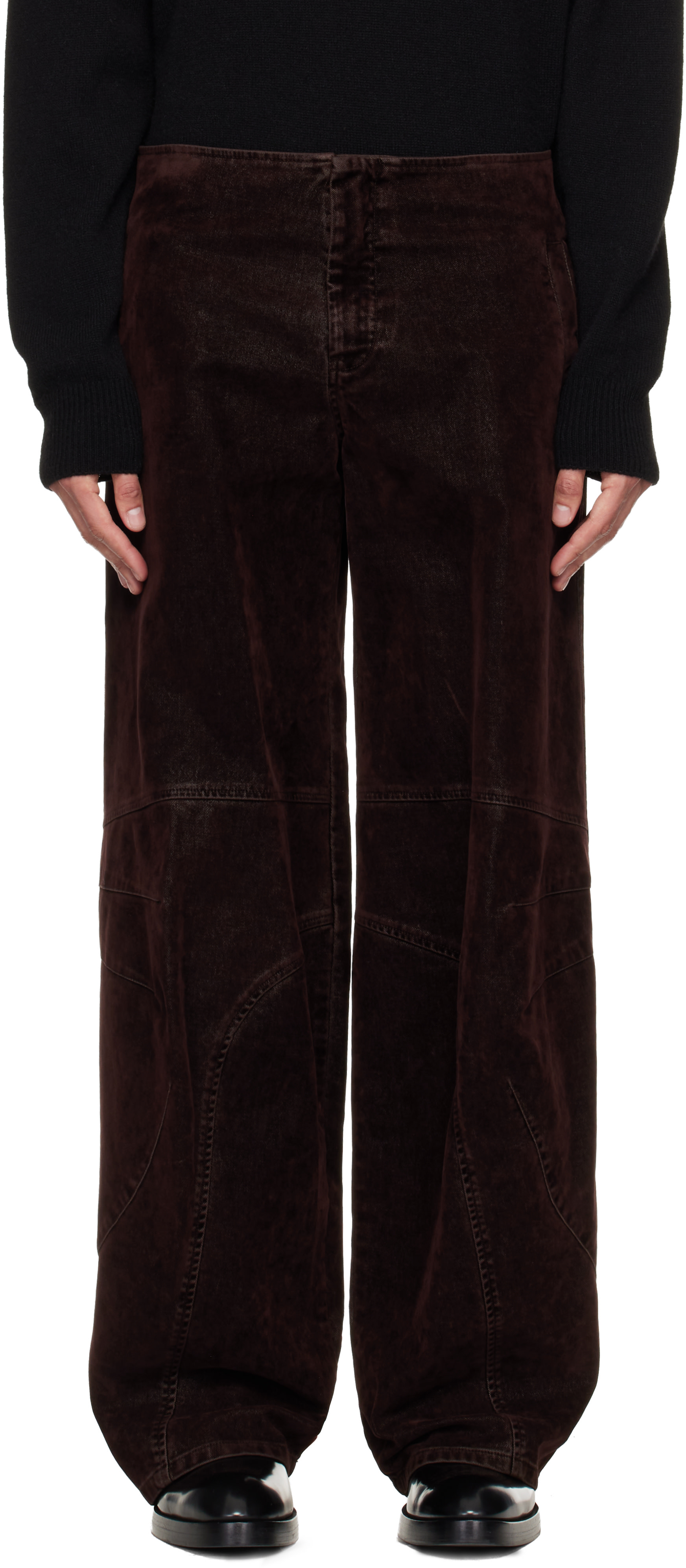 Jean Paul Gaultier: Brown Minimal Moto Trousers | SSENSE
