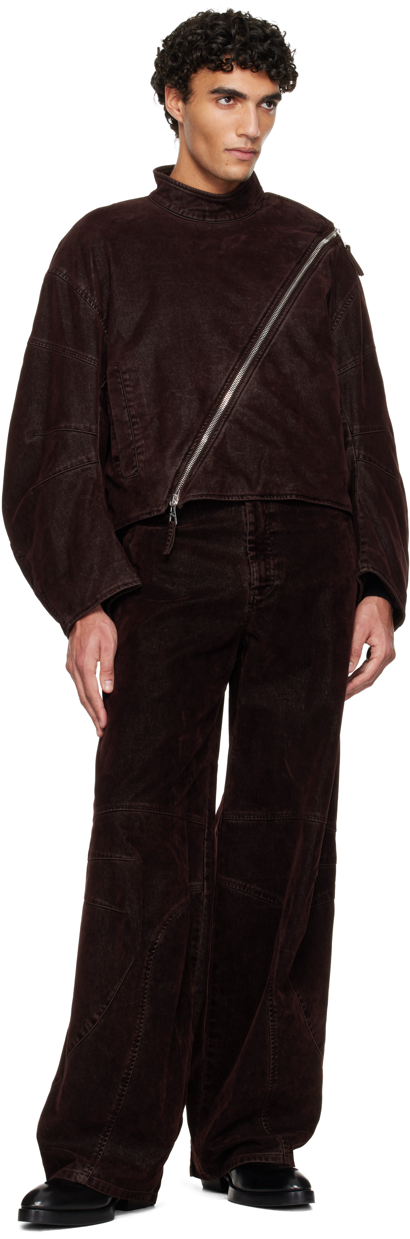 Jean Paul Gaultier: Brown Minimal Moto Trousers | SSENSE