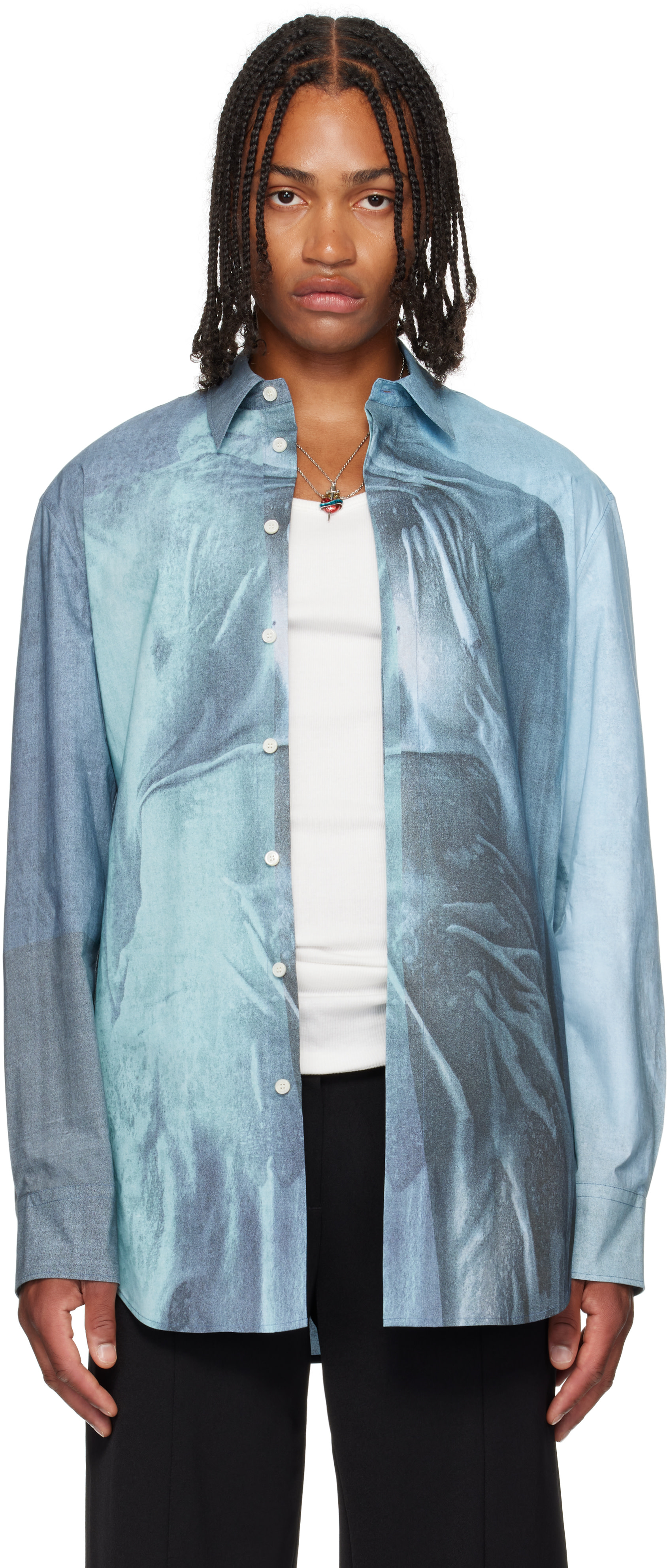 Jean Paul Gaultier: ブルー 'The Water' シャツ | SSENSE 日本