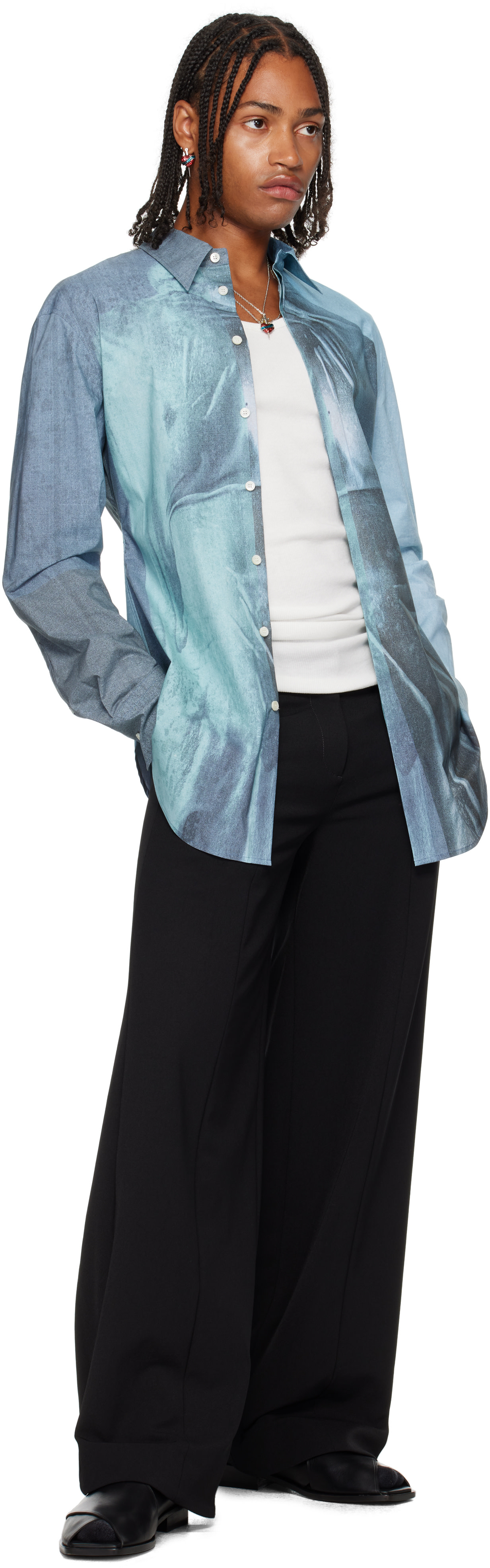 Jean Paul Gaultier: Blue 'The Water' Shirt | SSENSE