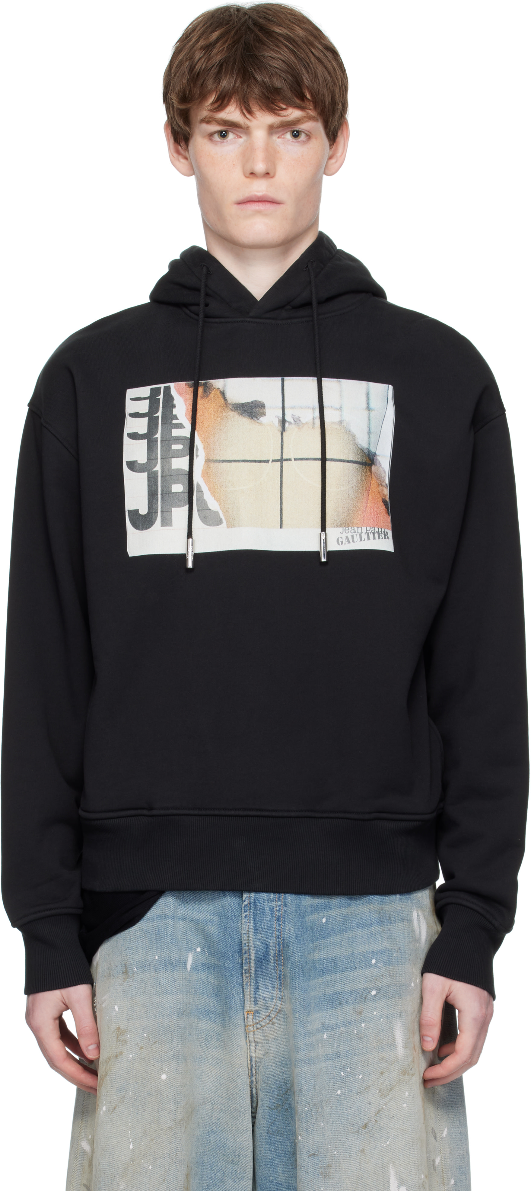 Jean Paul Gaultier - Pull à capuche noir à imprimé Fire